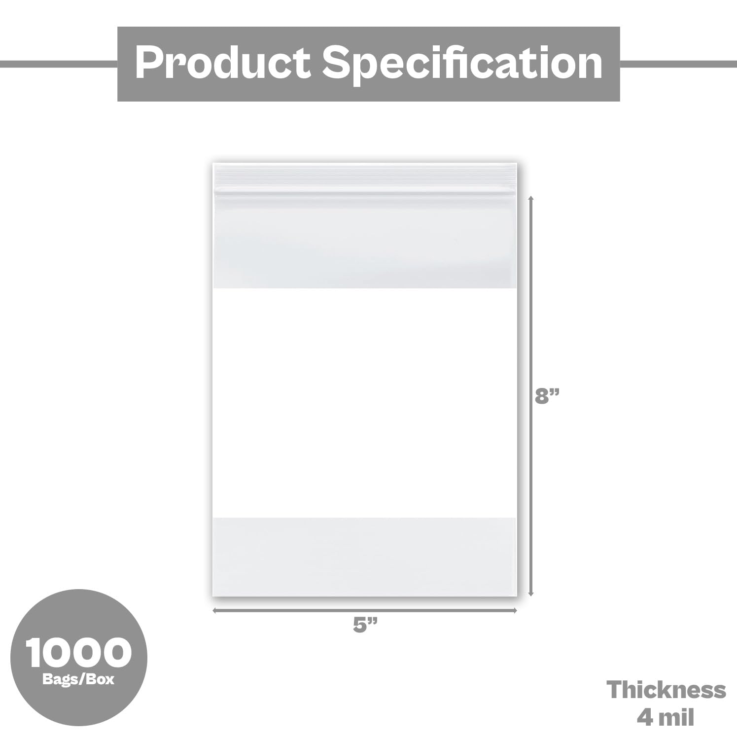 Resealable Plastic Bags 5x8 Inch - 4 Mil Clear White Block Bags (Pack of 1000) | Food Storage, Snack Packaging, Organizing Small Items, Travel Toiletries & DIY Crafts