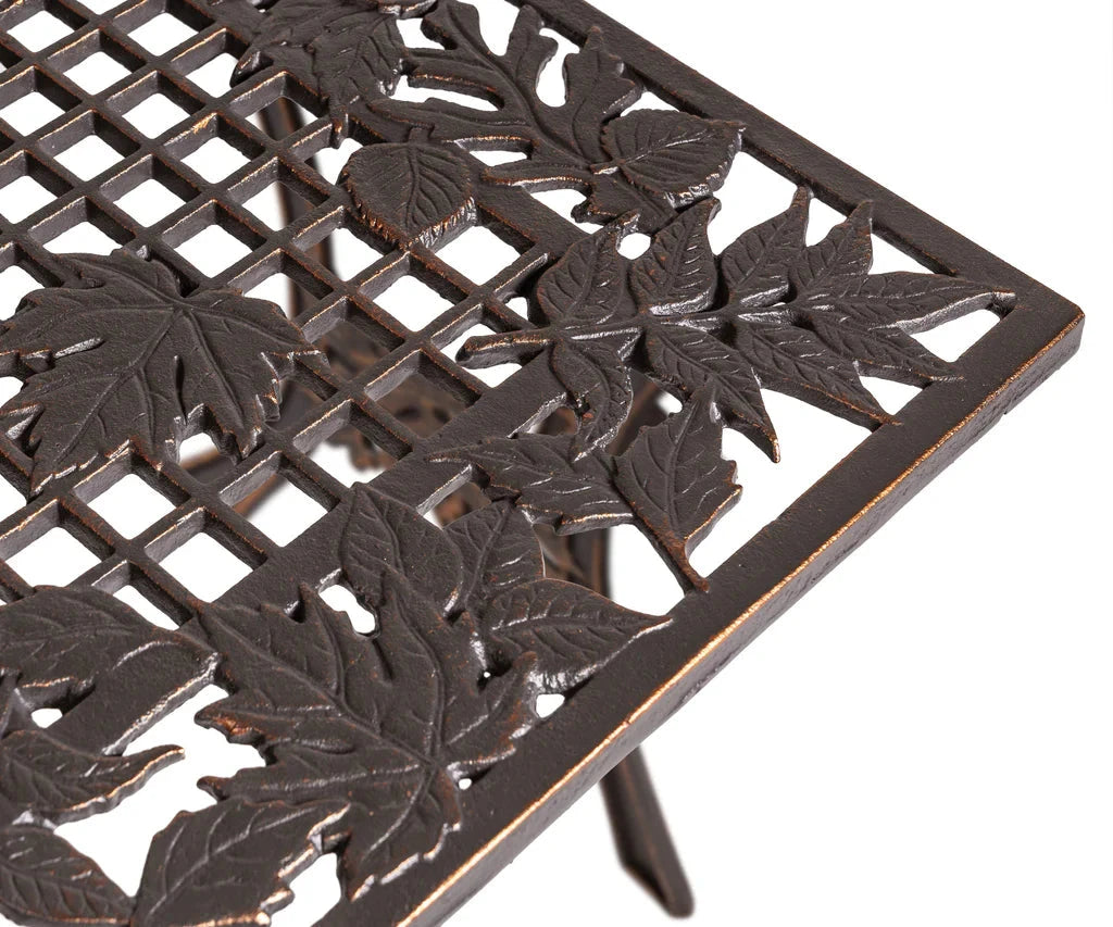 Rustic Wooden Outdoor Coffee Table with Leaf Carvings - Perfect for Patio, Garden, and Backyard Decor