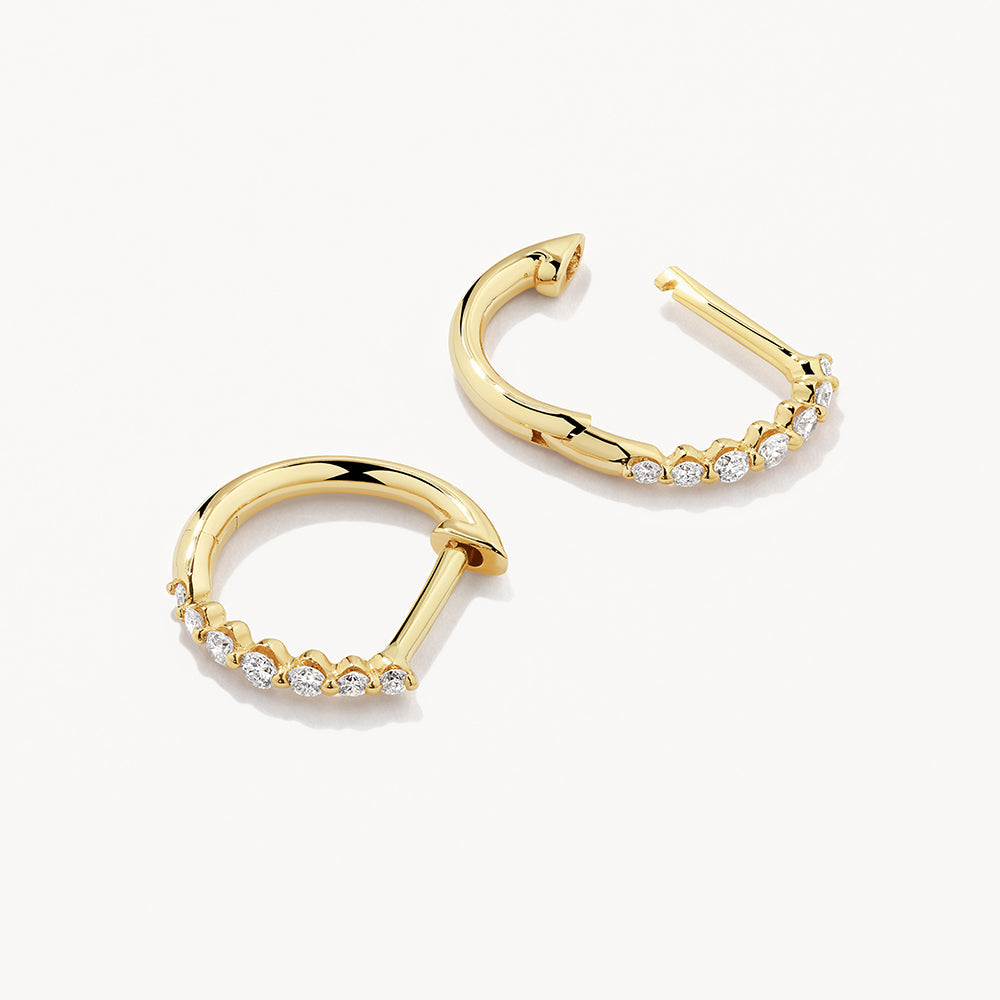 10K Gold Graduated Diamond Huggie Hoop Earrings - Elegant Everyday Wear for Women
