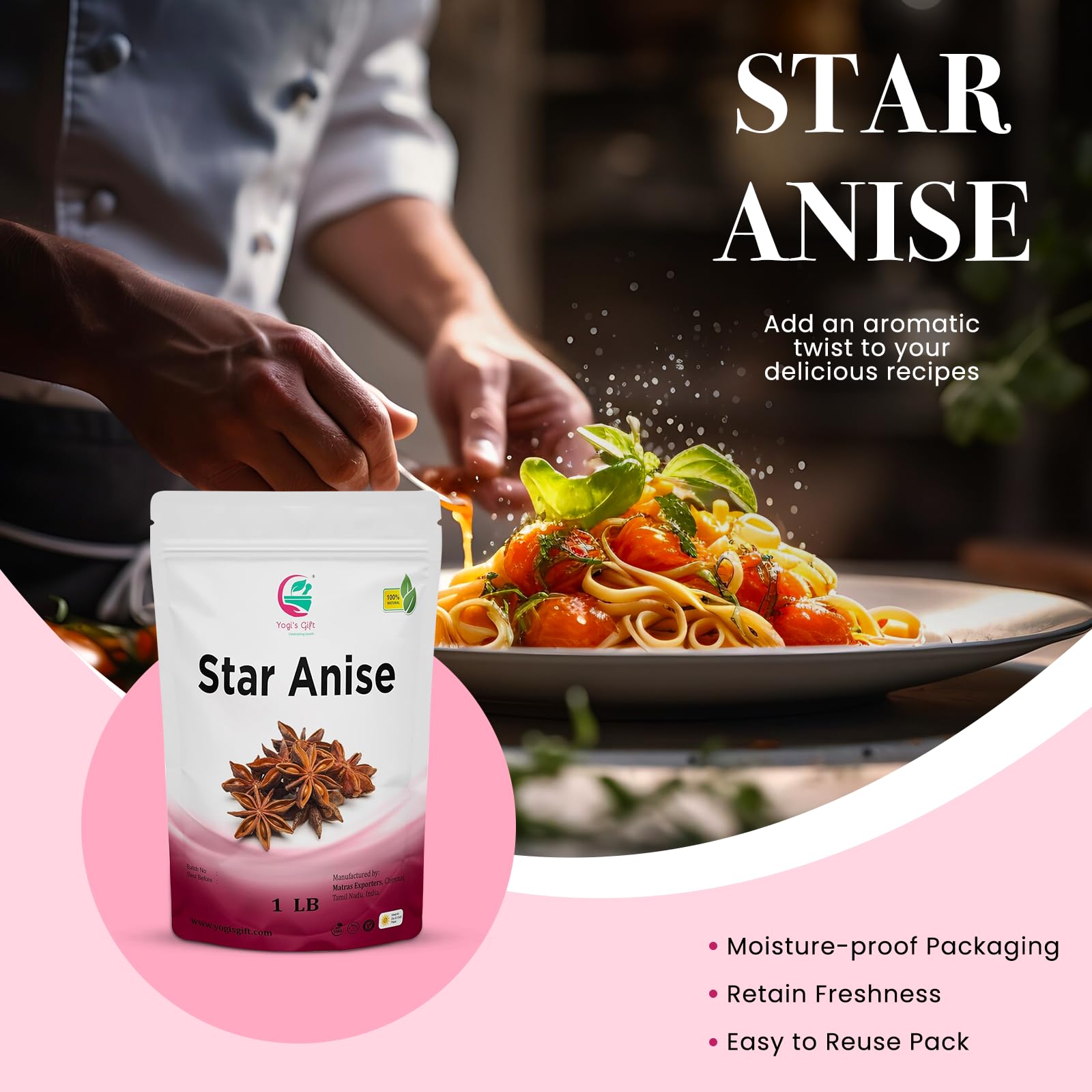 Premium Whole Star Anise 16 Oz - Organic Chinese Star Anise Pods for Cooking, Tea & Baking | Exotic Spice for Pho, Mulled Wine, Chai & Asian Cuisine | Gourmet Ingredient by Yogis Gift®