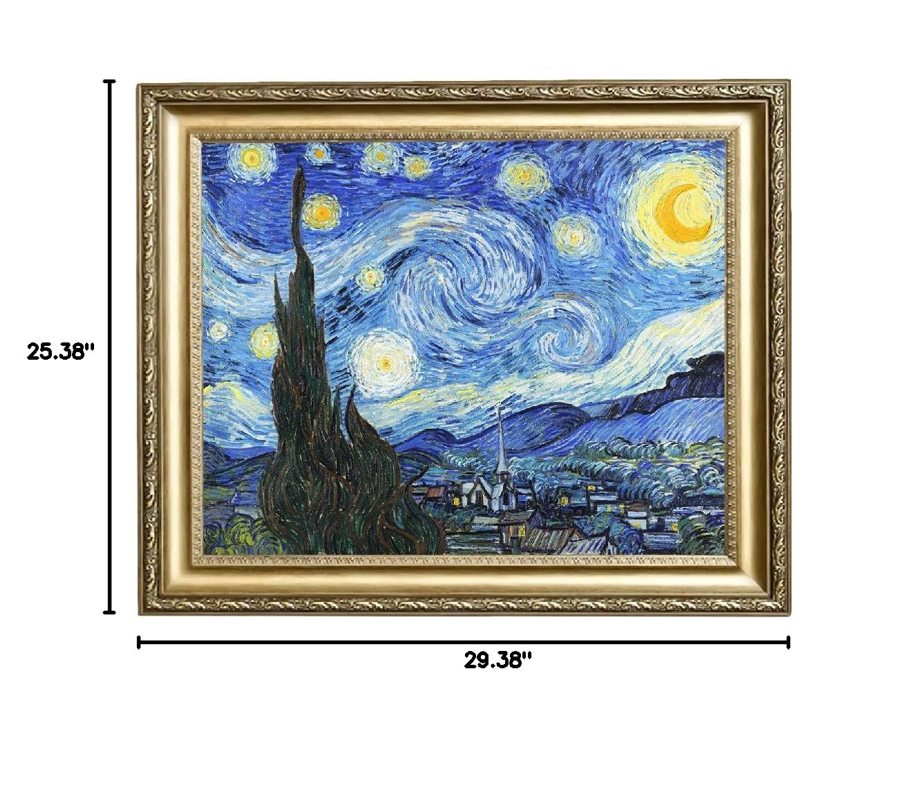 ELITEART Van Gogh Starry Night Oil Painting Reproduction - Giclee Canvas Wall Art Print, Framed Size 25 3/8