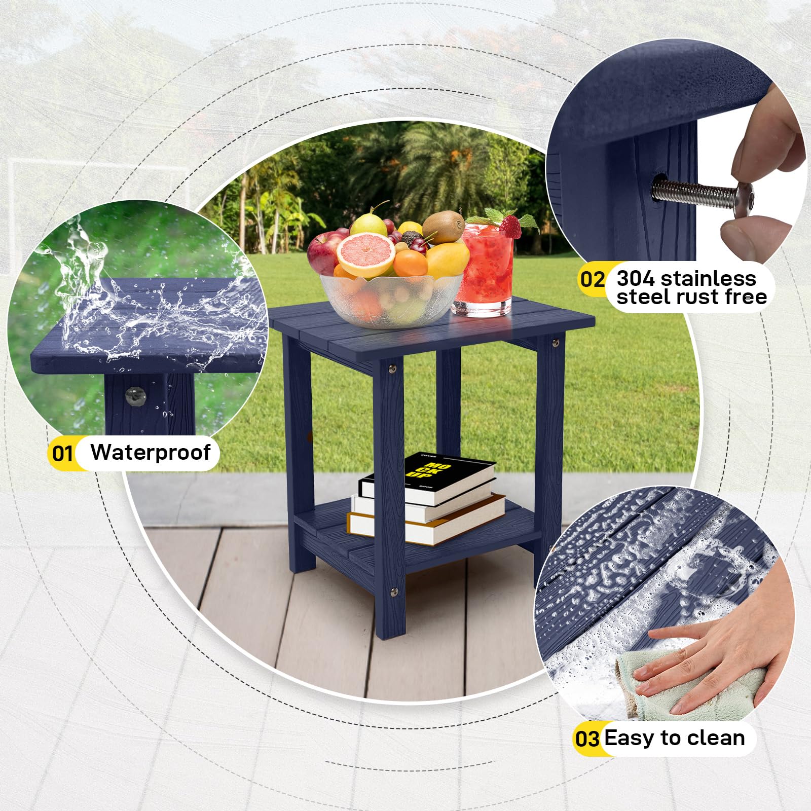 Weather-Resistant Outdoor Side Table - Double Small Adirondack End Table for Patio, Pool, Deck & Porch - 17
