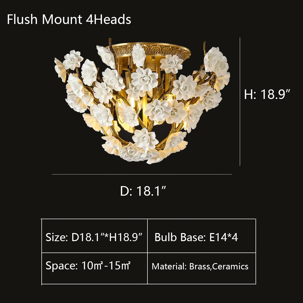 Brass and Ceramic Flower Art Chandelier - Modern Luxury Lighting Fixture for Living Room & Dining Room | Perfect for Home Decor, Wedding Venues, and Luxury Hotels
