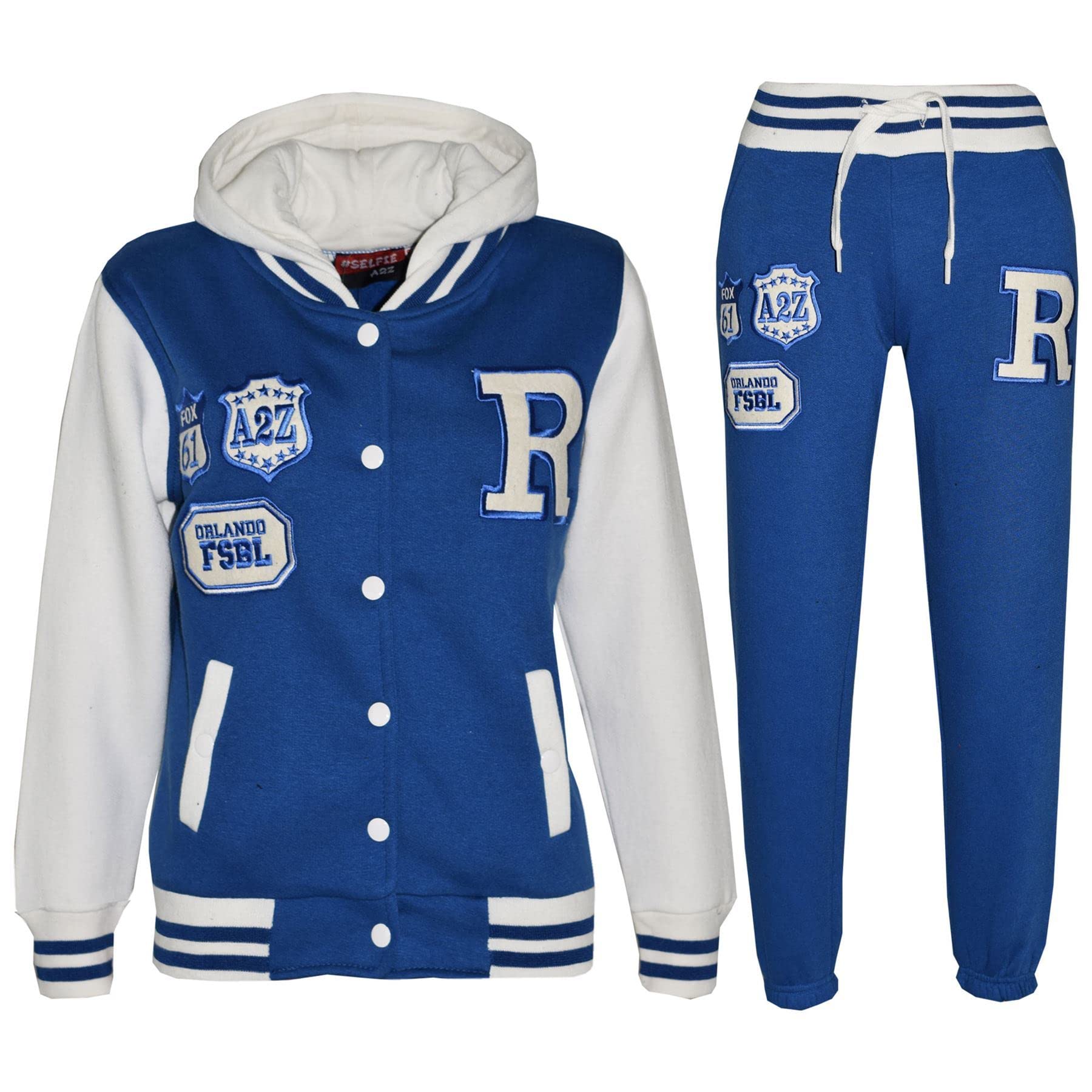 Fashion Fox Baseball Tracksuit Set - Royal Blue Contrast Jacket & Joggers (Size 9-10) | Comfortable BB Hoodie for Sports & Casual Wear