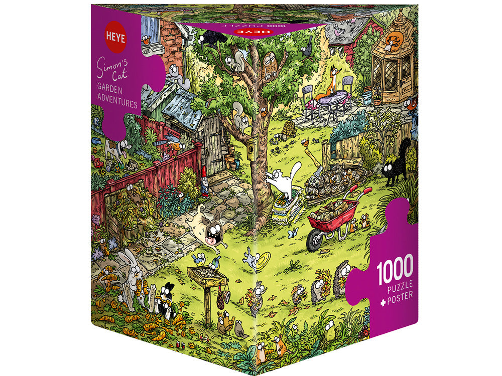 Heye 1000-Piece Triangle Jigsaw Puzzle - Simon's Cat Garden Adventures - Fun Family Activity & Home Decor for Puzzle Lovers
