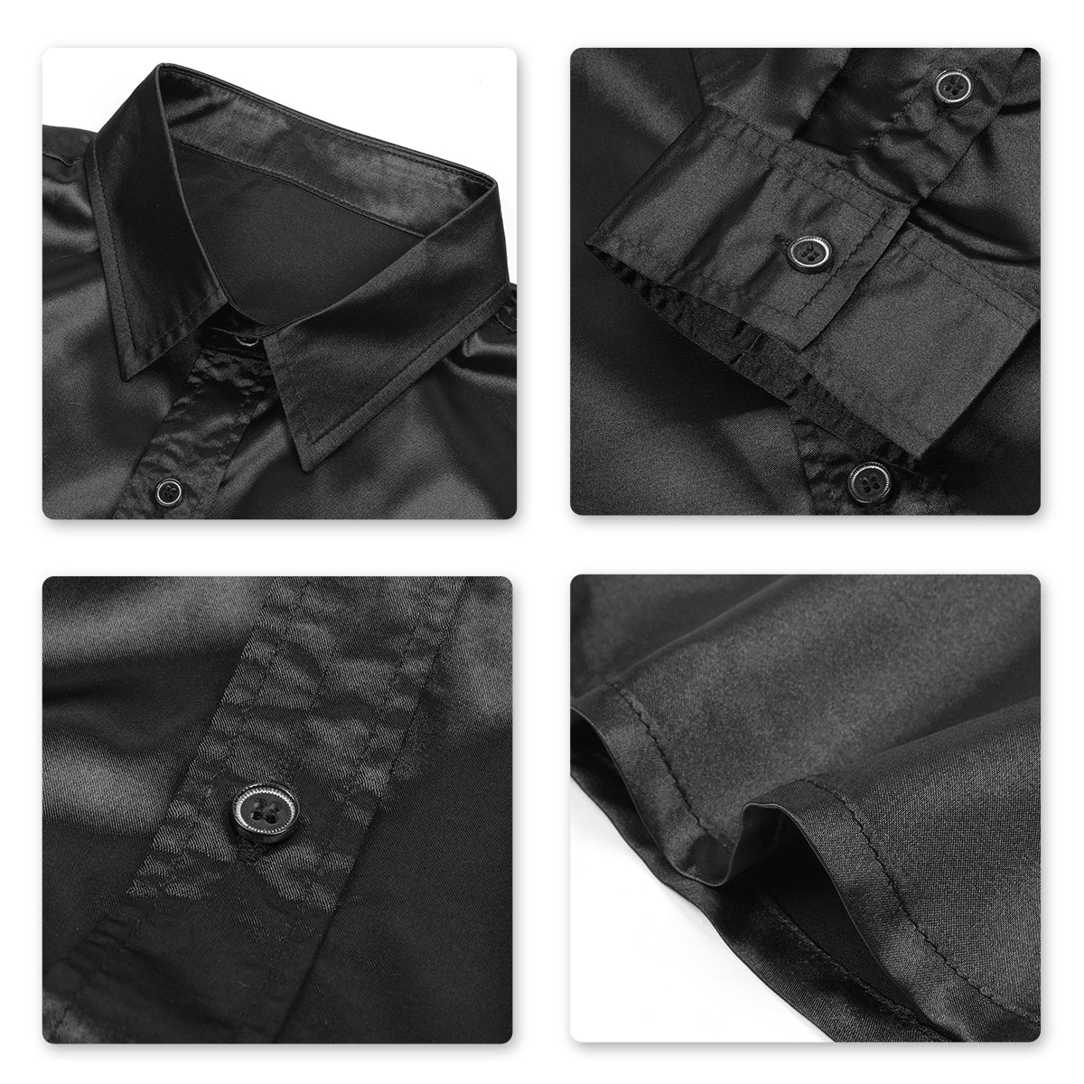 Stylish Men's Shiny Long Sleeve Lapel Dress Shirt - Black Formal & Casual Button Down Shirt for Office, Party & Date Night Outfits