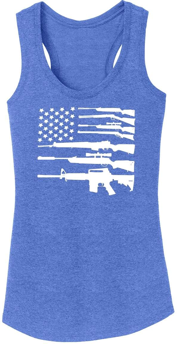 Funny Patriotic Women's Gun & American Flag Tank Top - USA Pride Tri-Blend Sleeveless Shirt for 4th of July, BBQ Parties & Outdoor Events