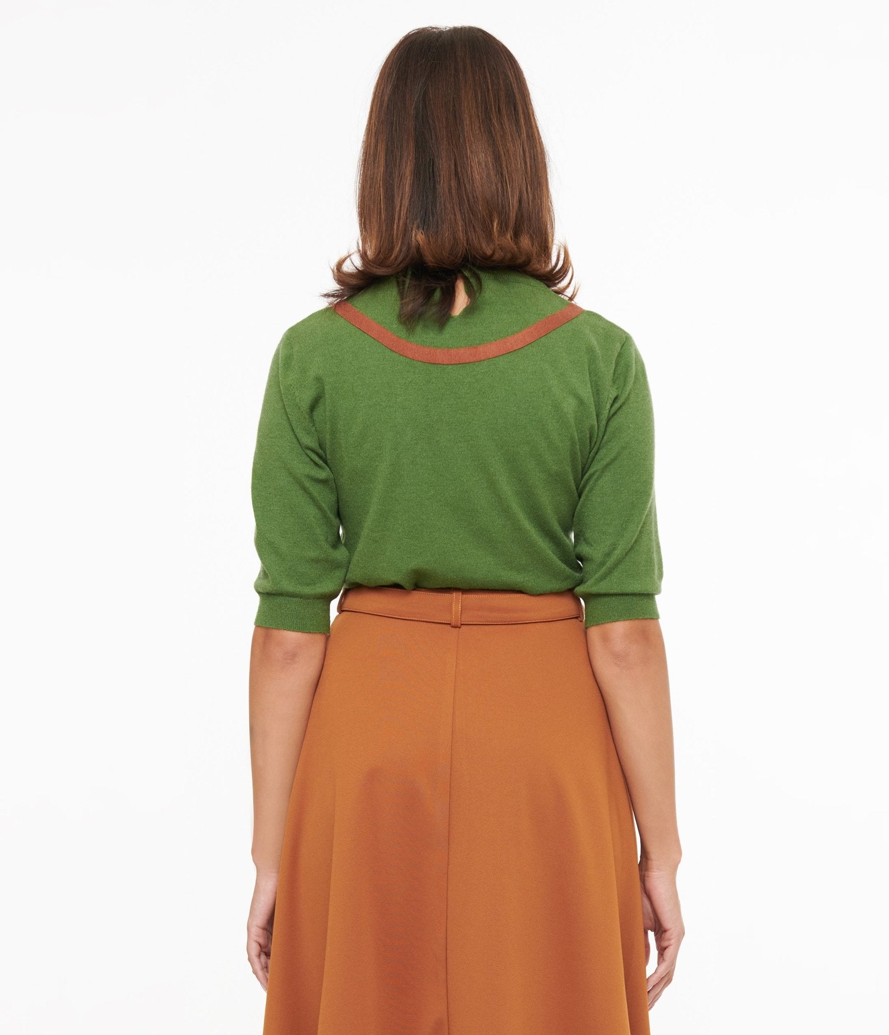 Stylish Olive Green & Brown Knit Top for Women - Cozy Winter Sweater, Casual Fall Fashion, Perfect for Office Wear & Weekend Outings