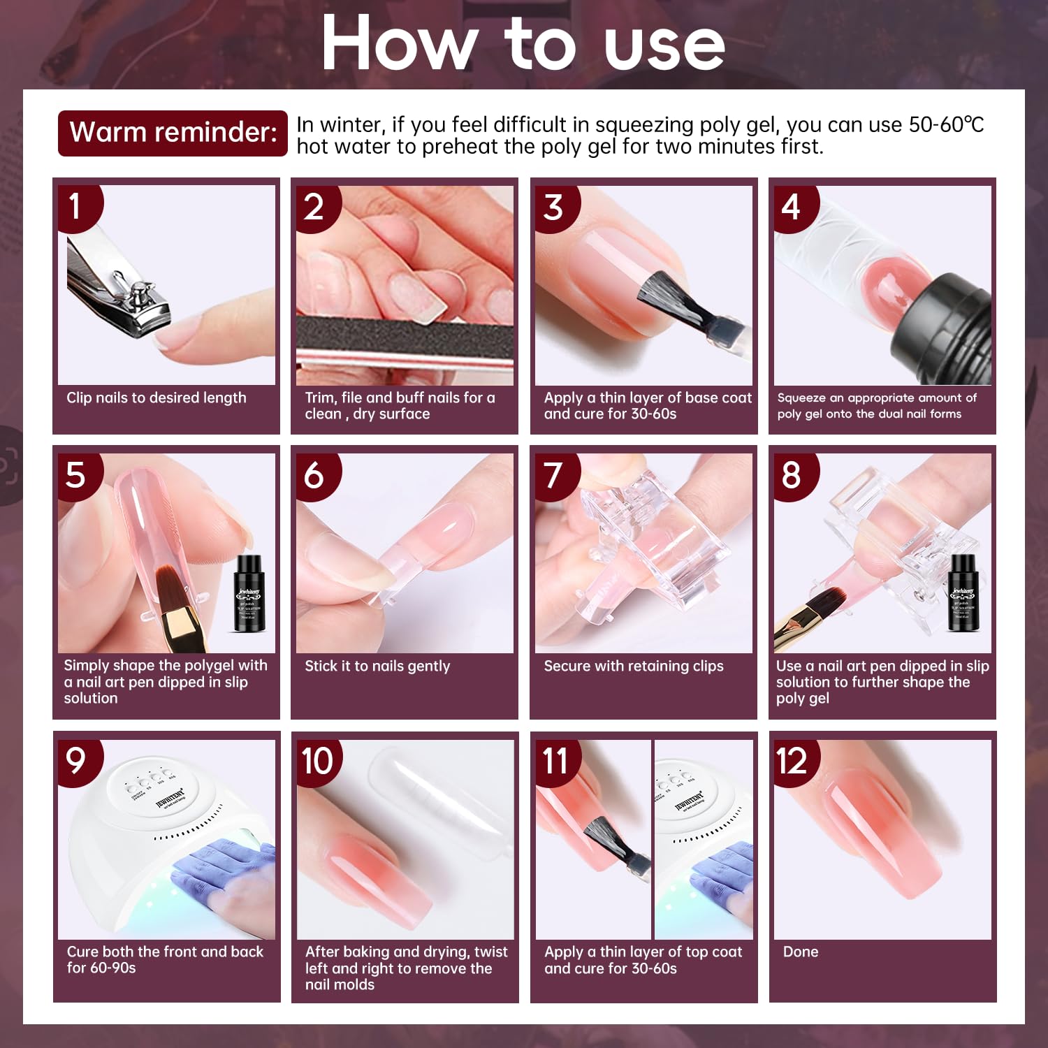 JEWHITENY 14 Colors Nude Pink Skin Tone Poly Gel Extension Kit - All-in-One French Manicure Starter Set with UV/LED Nail Lamp for DIY Salon-Quality Nails at Home | Perfect for Weddings, Parties & Everyday Glam