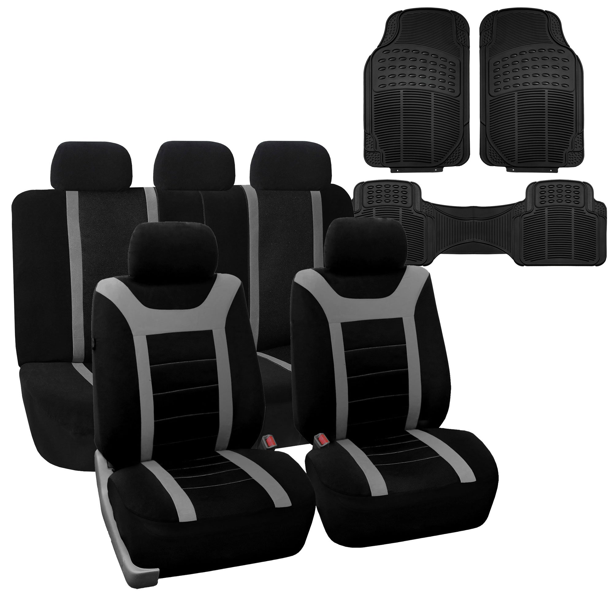 Premium FH Group Universal Car Seat Covers Full Set - Breathable Sports Gray Design with Airbag Compatibility & Split Rear Seats | Includes Vinyl Floor Mats | Perfect for Cars, Vans, Trucks & SUVs | Ideal for Daily Commutes, Road Trips & Family Adventures