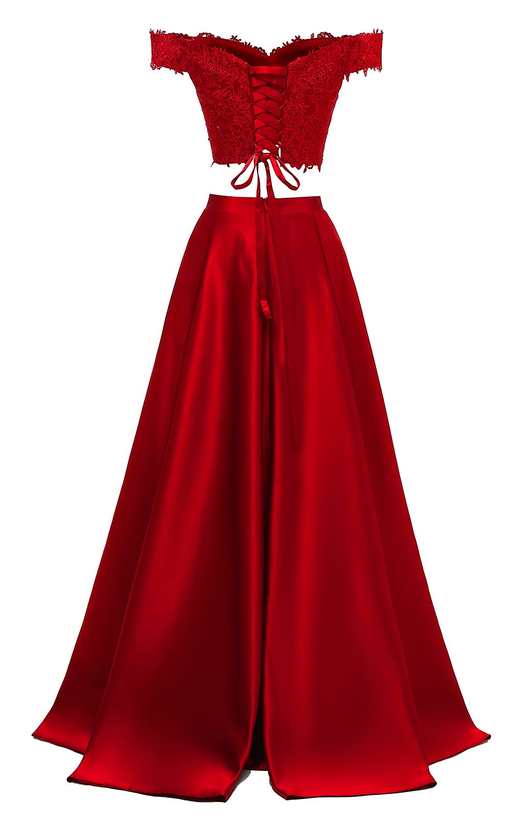 **Elegant Off Shoulder Prom Dresses 2024 | Long Two-Piece Lace & Satin Formal Evening Gown with High Slit for Women – Perfect for Prom Night, Homecoming, and Black-Tie Events**