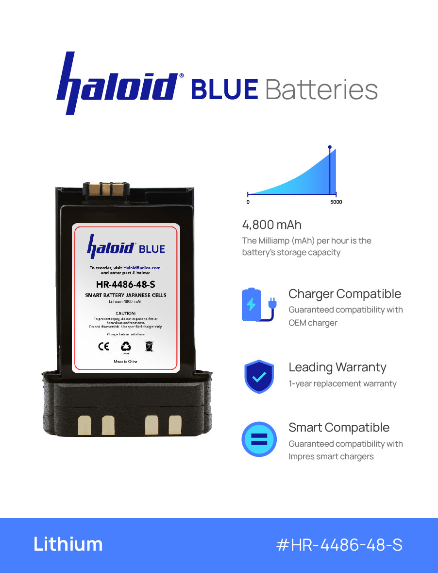 Haloid BLUE HR 4486 48S 4800mAh Lithium Battery for Motorola APX6000 APX7000 APX8000 Two-Way Radios - Long-Lasting Power for Public Safety & Emergency Communications
