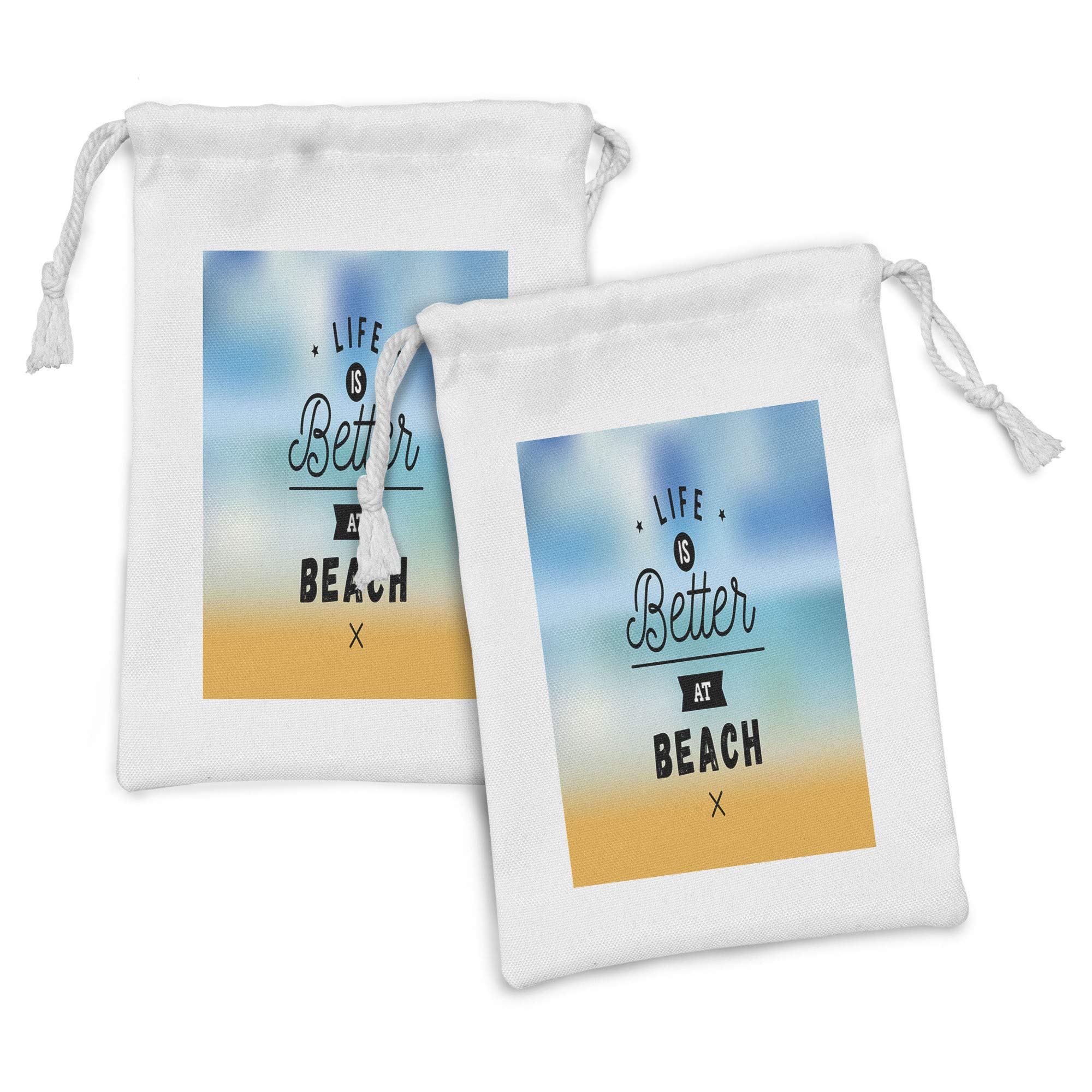 Ambesonne Beach Fabric Pouch Set of 2 - Inspirational Coastal Drawstring Bags for Toiletries, Masks & Favors (9