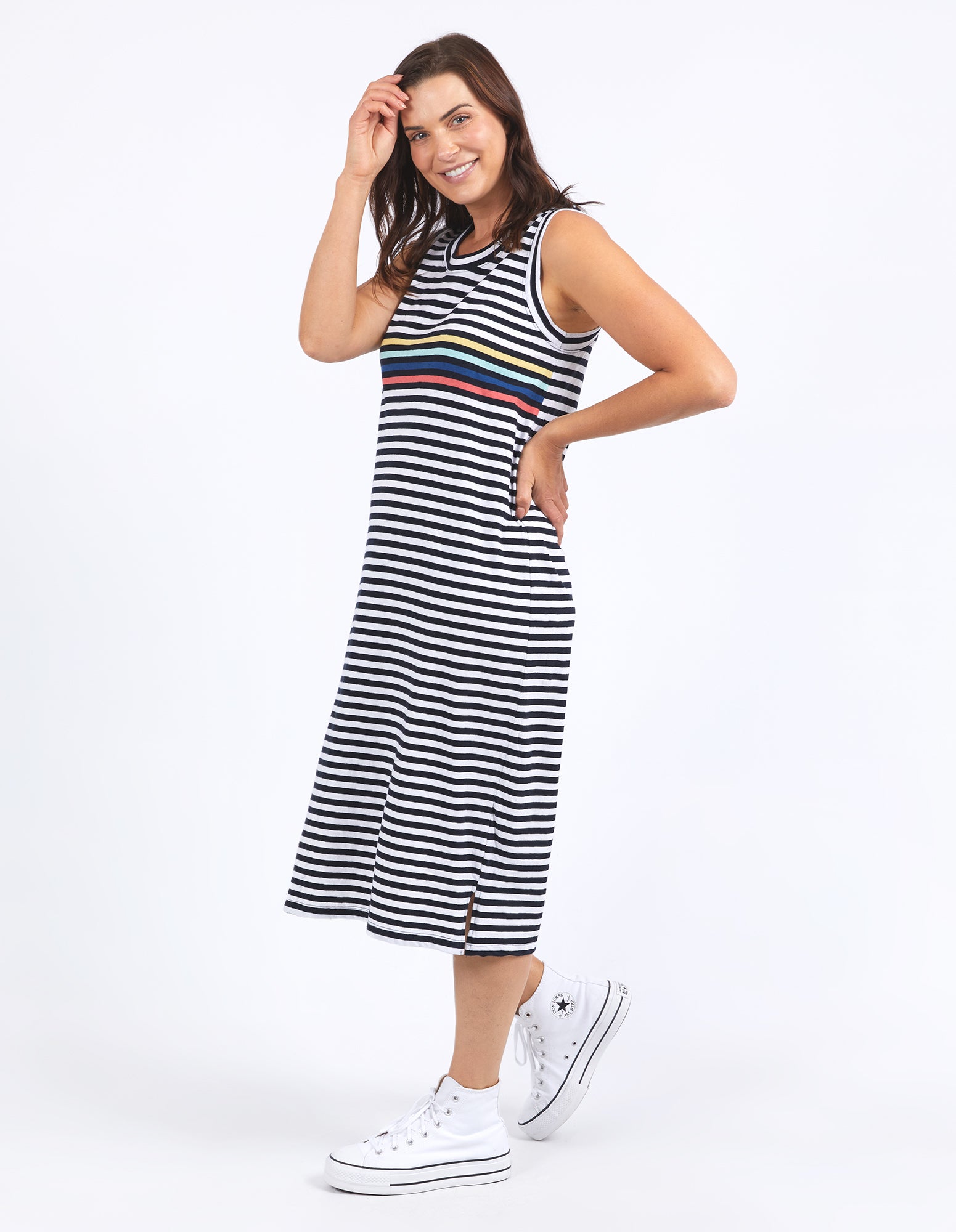 Elm Lyric Tank Dress - Navy and White Striped Summer Dress for Women | Casual Beachwear, Vacation Outfit, Daytime Dress