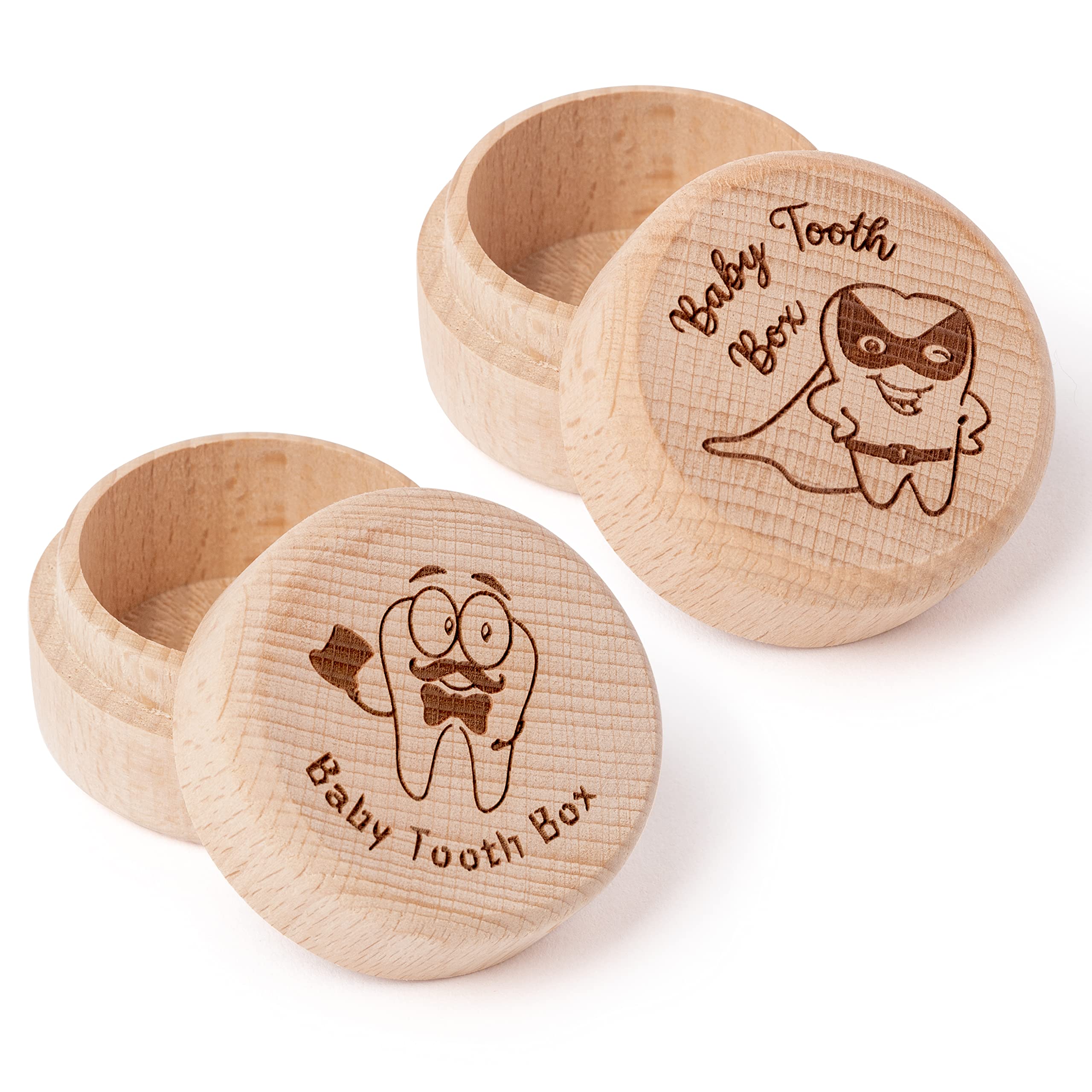 2Pcs Wooden Tooth Fairy Keepsake Box for Boys - Under Pillow Milk Teeth Storage Container, Cute Lost Tooth Holder Case for Baby Toddler (Baby Shower & Birthday Gift Idea) - Perfect for First Tooth Celebration & Childhood Memory Preservation