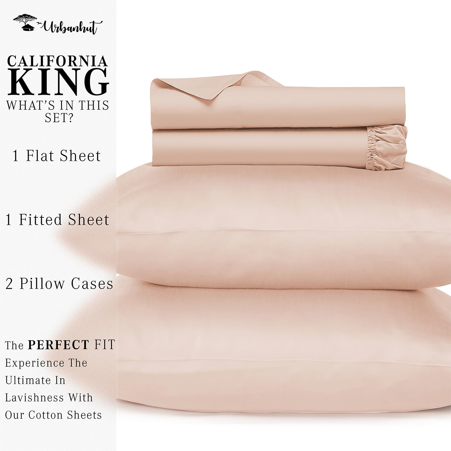 Premium 800 Thread Count Egyptian Cotton Sheets Set - California King Size, 4-Piece Luxury Bedding, Sateen Finish for Deep Pockets (Fits 16