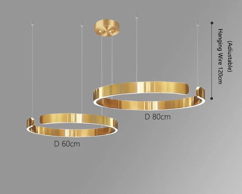 Elegant Minimalist Ring Chandelier Light Fixture - Aluminum Plated Modern Pendant Lighting for Dining Room, Bedroom & Living Room Decor