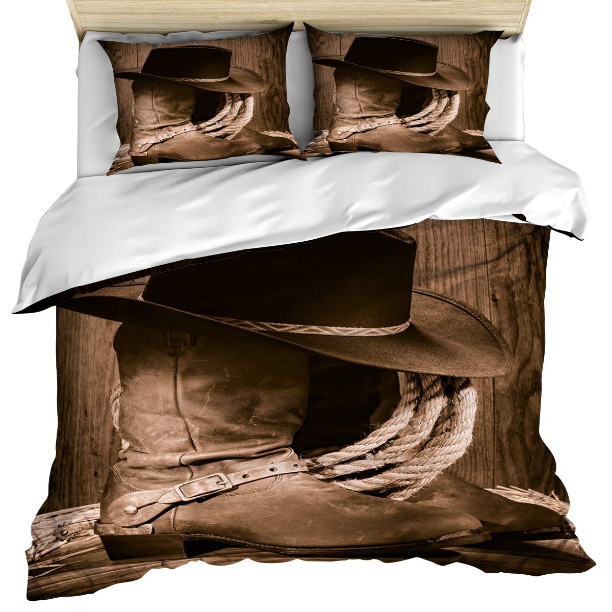 3 Piece Western Cowboy Bedding Set - Twin Size Comforter & Quilt Cover with 2 Pillow Shams | Wild West Rodeo Theme for Kids, Teens & Adults | Perfect for Ranch Style Bedrooms, Dorm Rooms & Themed Decor