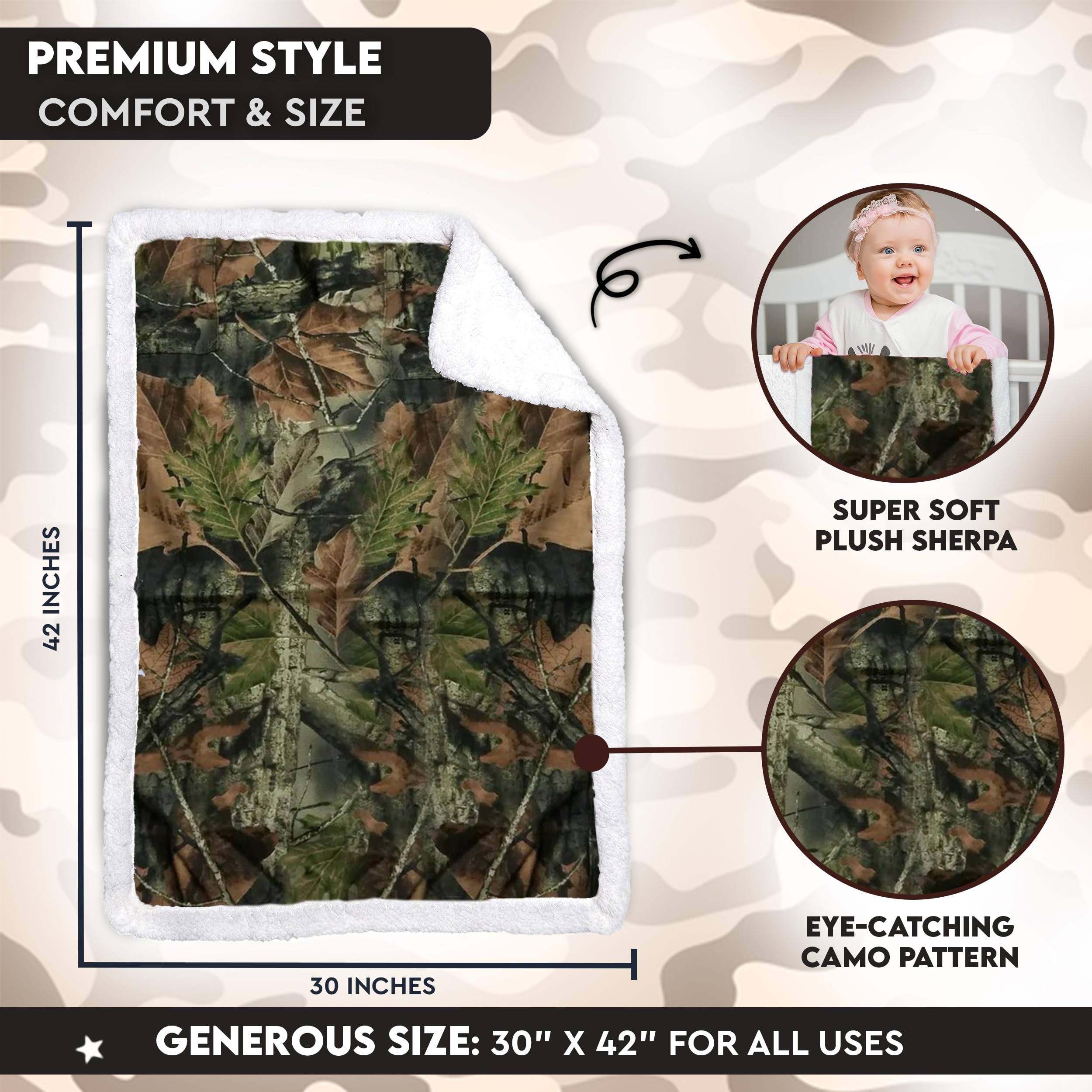 TrailCrest Baby Camo Blanket - Soft Sherpa & Plush Coral Fleece Swaddle for Infants & Toddlers | Stroller Blanket, Nursery Essential & Baby Shower Gift (Everest White) - Perfect for Outdoor Adventures, Cozy Naps & Photo Shoots