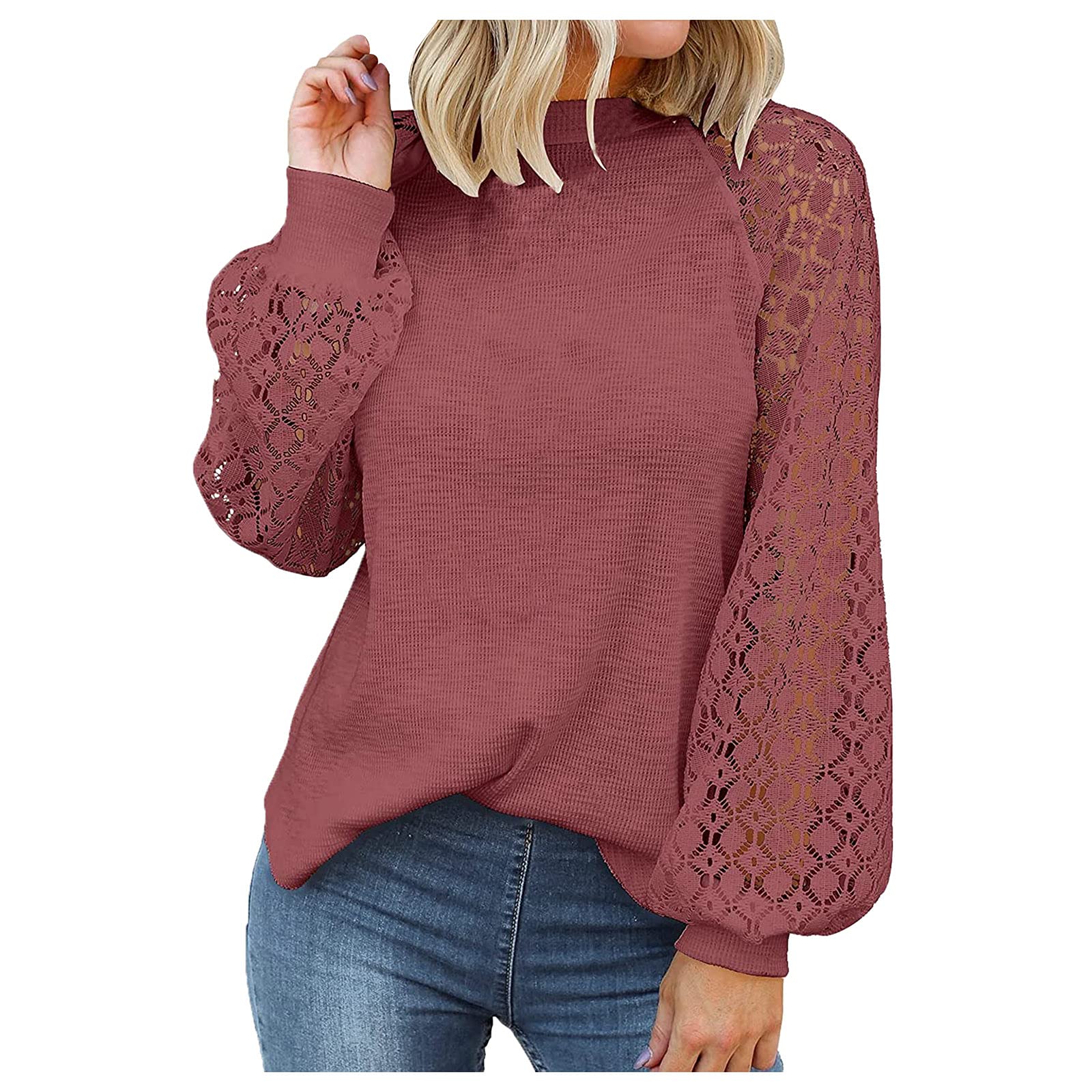 Women's White Lace Crop Top Sweater - Long Sleeve O-Neck Loose Knit Stitching for Autumn & Winter | Casual Wear, Layering, Office Outfits