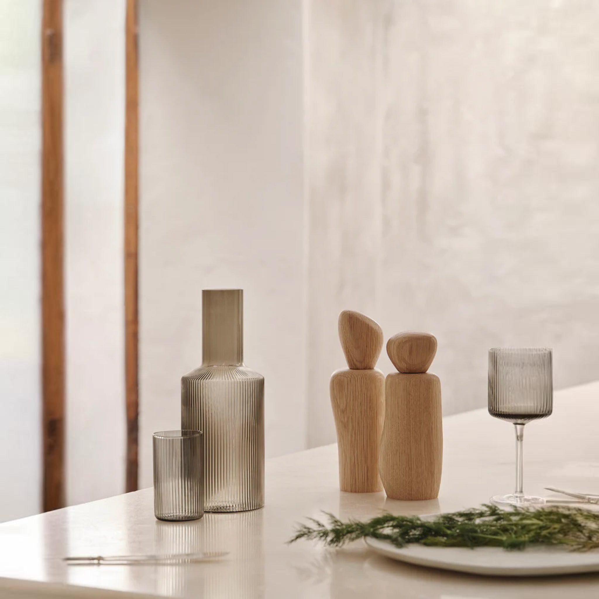 FERM LIVING Cairn Grinder - Premium Oak Wood Salt and Pepper Mill Set - Perfect for Kitchen, Dining Table & Gift Giving