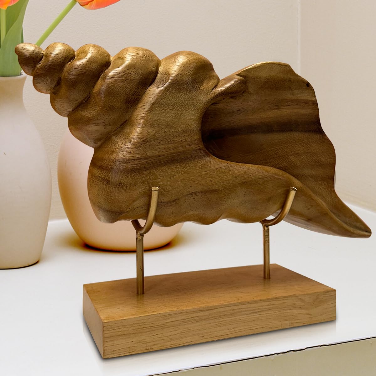 Decozen Wooden Shell Sculpture - Unique Mother's Day & Birthday Gift for Mom, Home & Office Decor - Perfect for Living Room, Shelf, Fireplace, Farmhouse, Tabletop, Boho & Mantel Decoration - Ideal for Mother's Day Celebrations & Home Styling