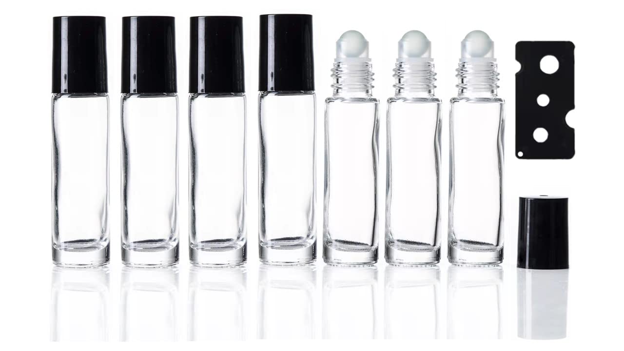 **10ml Essential Oil Roller Bottles with Stainless Steel Balls - 7 Pack Transparent Glass Roll-On Bottles for Aromatherapy, Perfume & DIY Blends - Portable Travel & Home Use**