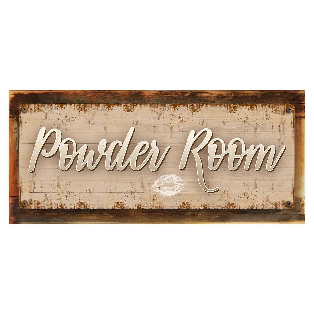 Rustic Framed Metal Sign for Powder Room - 4”x12” Sun Protected Bathroom Decor, Kiss & Lipstick Design - Perfect for Woman Cave, She Shed & Restroom | Ideal for Vintage Bathroom Wall Art & Retro Home Decor