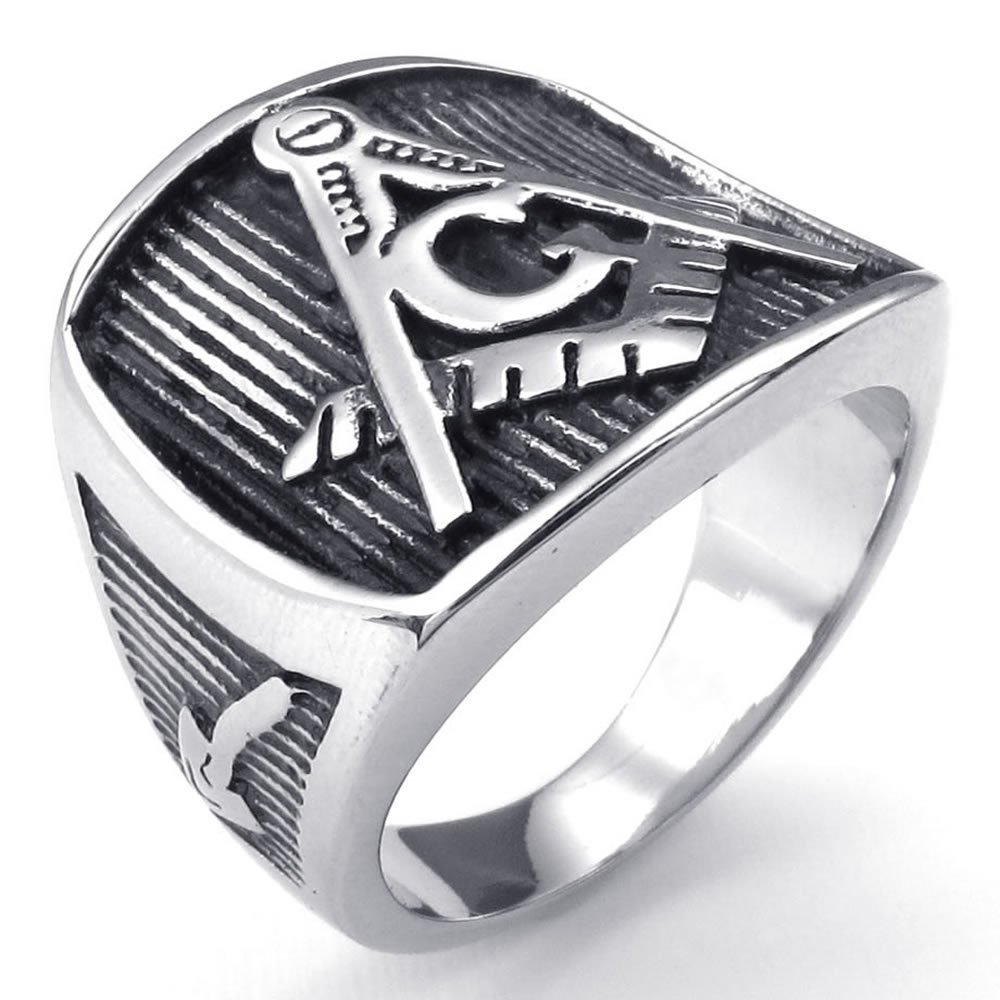 KONOV Men's Stainless Steel Masonic Ring - Black Freemason Jewelry Size 12 - Perfect for Brotherhood Ceremonies & Secret Society Events