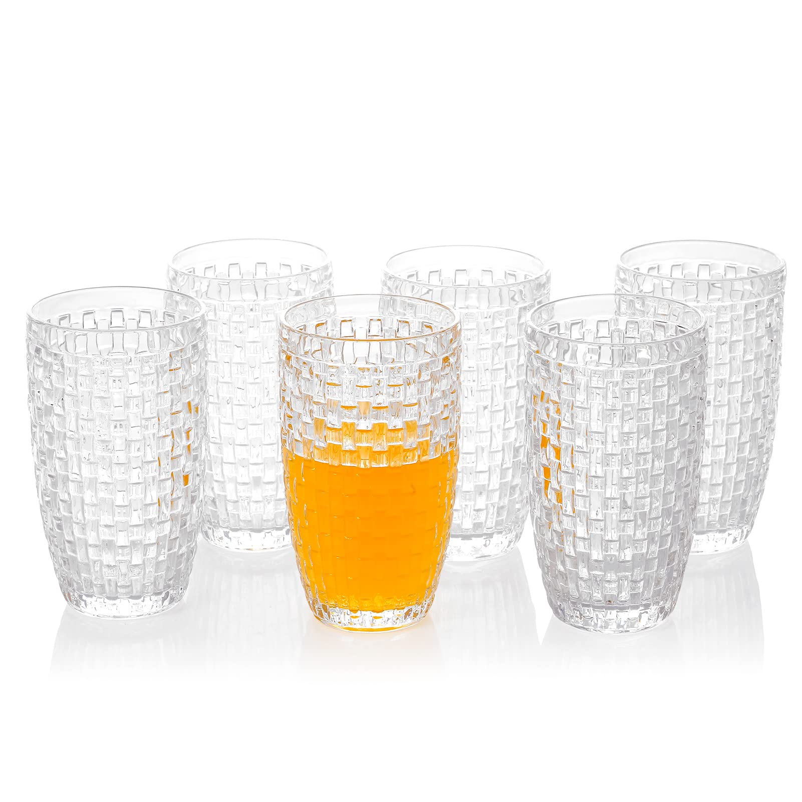 Premium 6-Piece Knitted Iced Tea Glass Set - Durable Highball Drinking Cups for Soda, Juice, Milk, Coke, Beer, Spirits & Water - Perfect for Home Bars, Parties, Picnics & Everyday Use