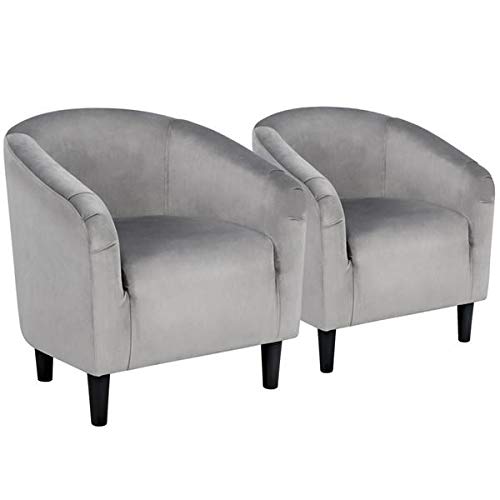Yaheetech Velvet Accent Chairs Set of 2 - Cozy Barrel Chairs with Soft Padded Seat for Living Room, Bedroom, Office - Light Gray Modern Lounge Chairs for Reading Nook, Waiting Area & Home Decor