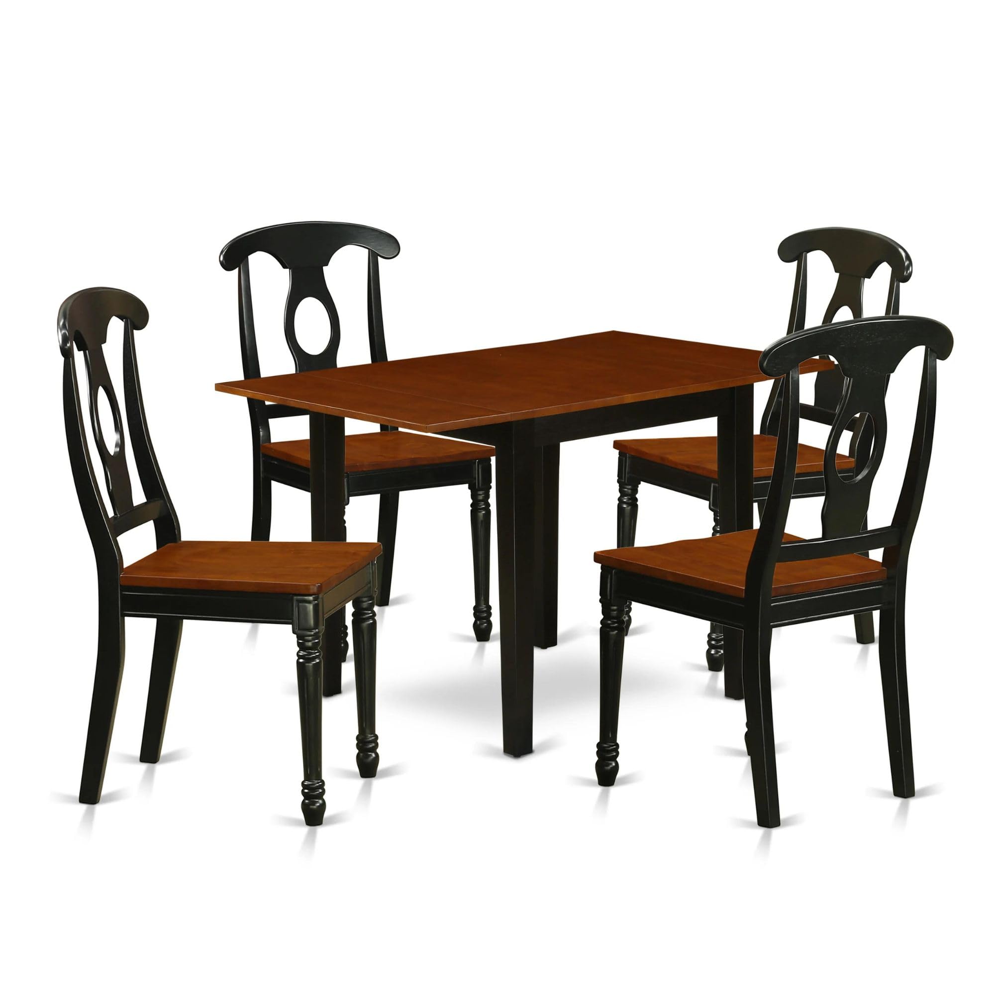 East West Furniture NDKE5-BCH-W 5-Piece Black & Cherry Dining Set with Drop-Leaf Table (30x48 Inch) and 4 Chairs - Perfect for Small Spaces, Kitchen Nooks & Cozy Apartments