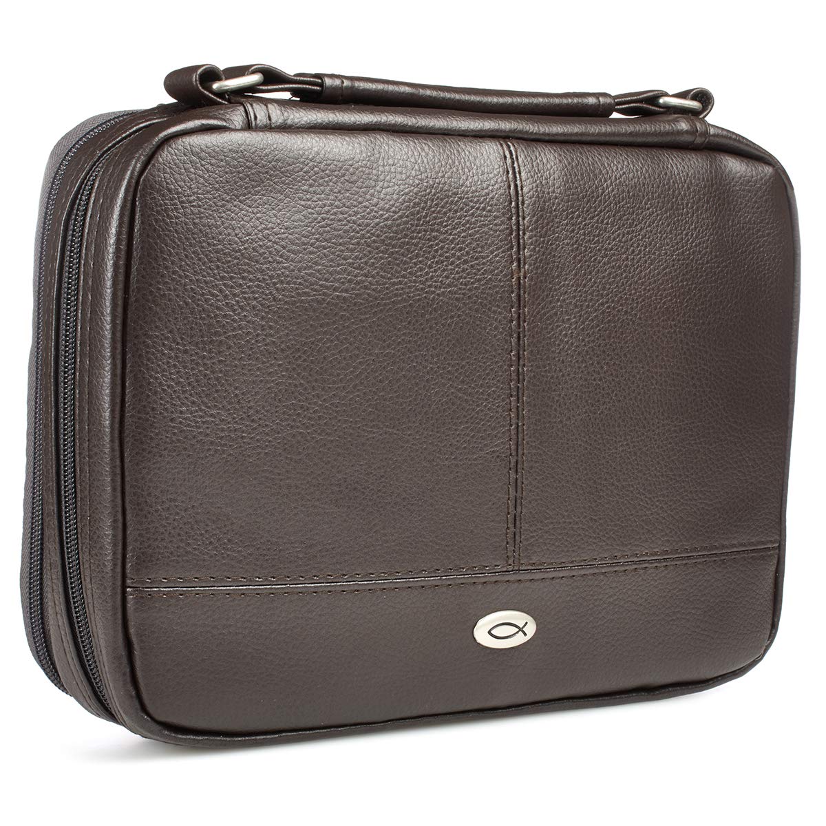 Christian Faux Leather Bible Cover with Ichthus Fish Emblem | Zippered Organizer Case for Church & Travel