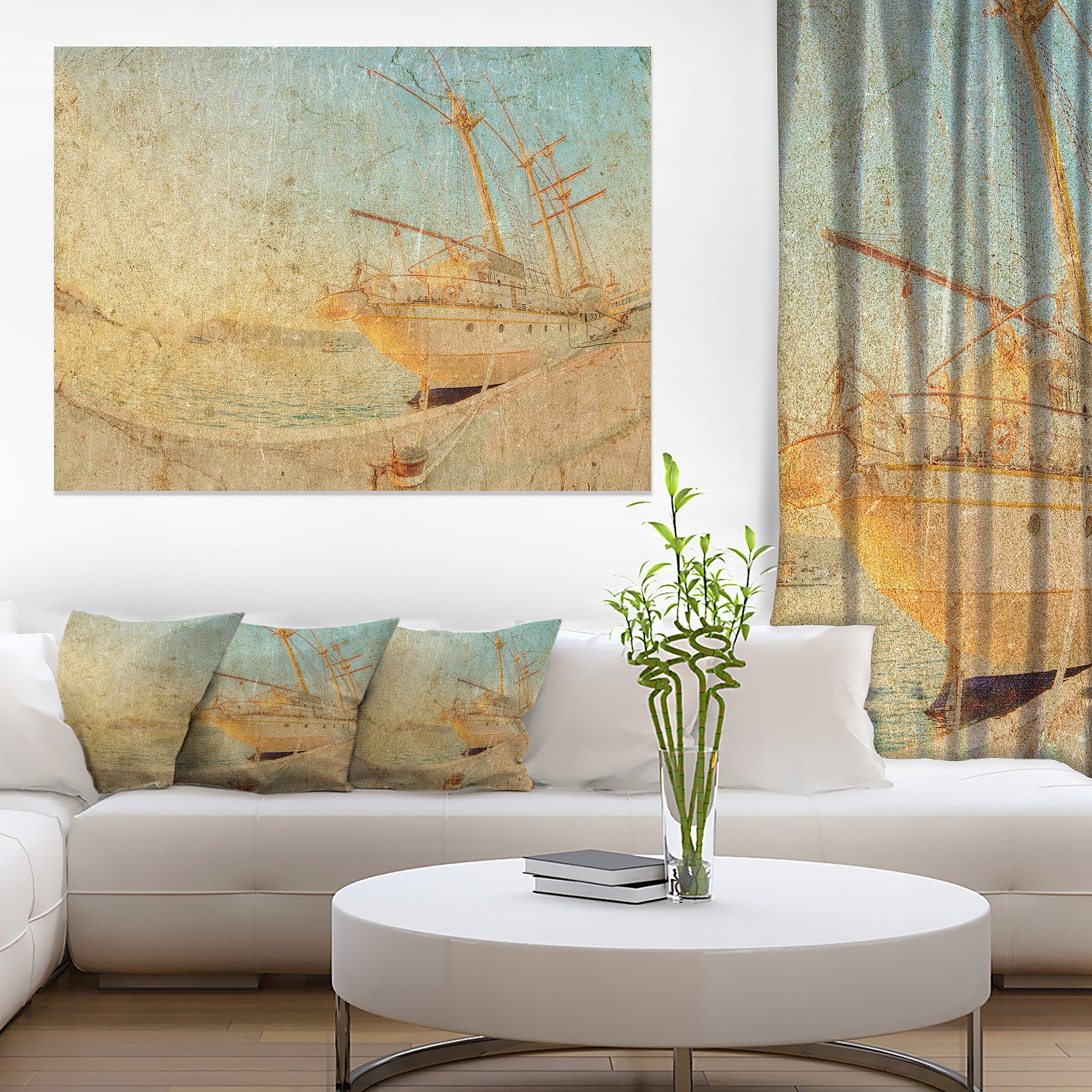 Extra Large Seascape Canvas Wall Art - Vintage Sailing Ship in Golden Sunlight | Perfect for Living Room, Bedroom & Office Decor