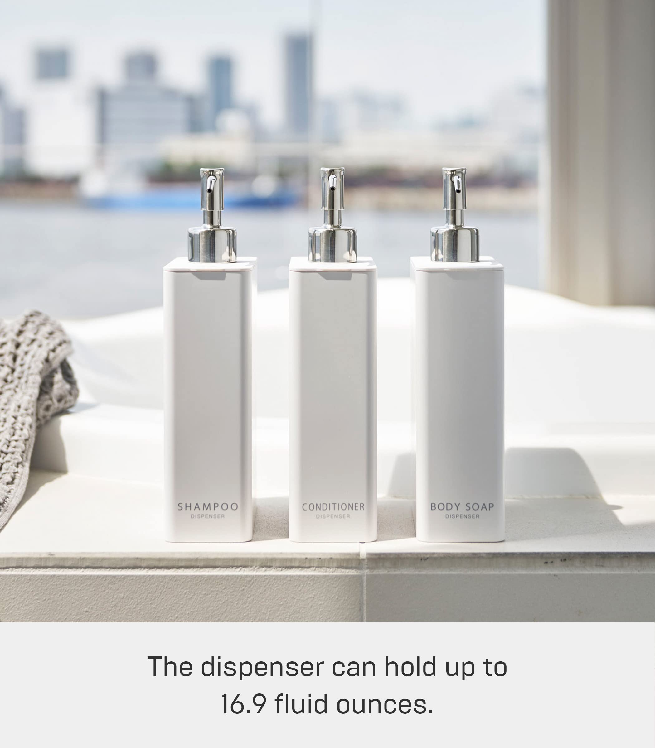 Yamazaki Tower White Rectangular Soap Dispenser for Bathroom & Kitchen - Hands-Free Liquid Soap Holder for Modern Home Decor