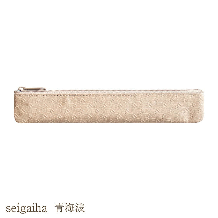 Katazome Pencil Case - Japanese Handmade Seigaiha Pattern Pen Holder for School, Office & Travel | Made in Japan