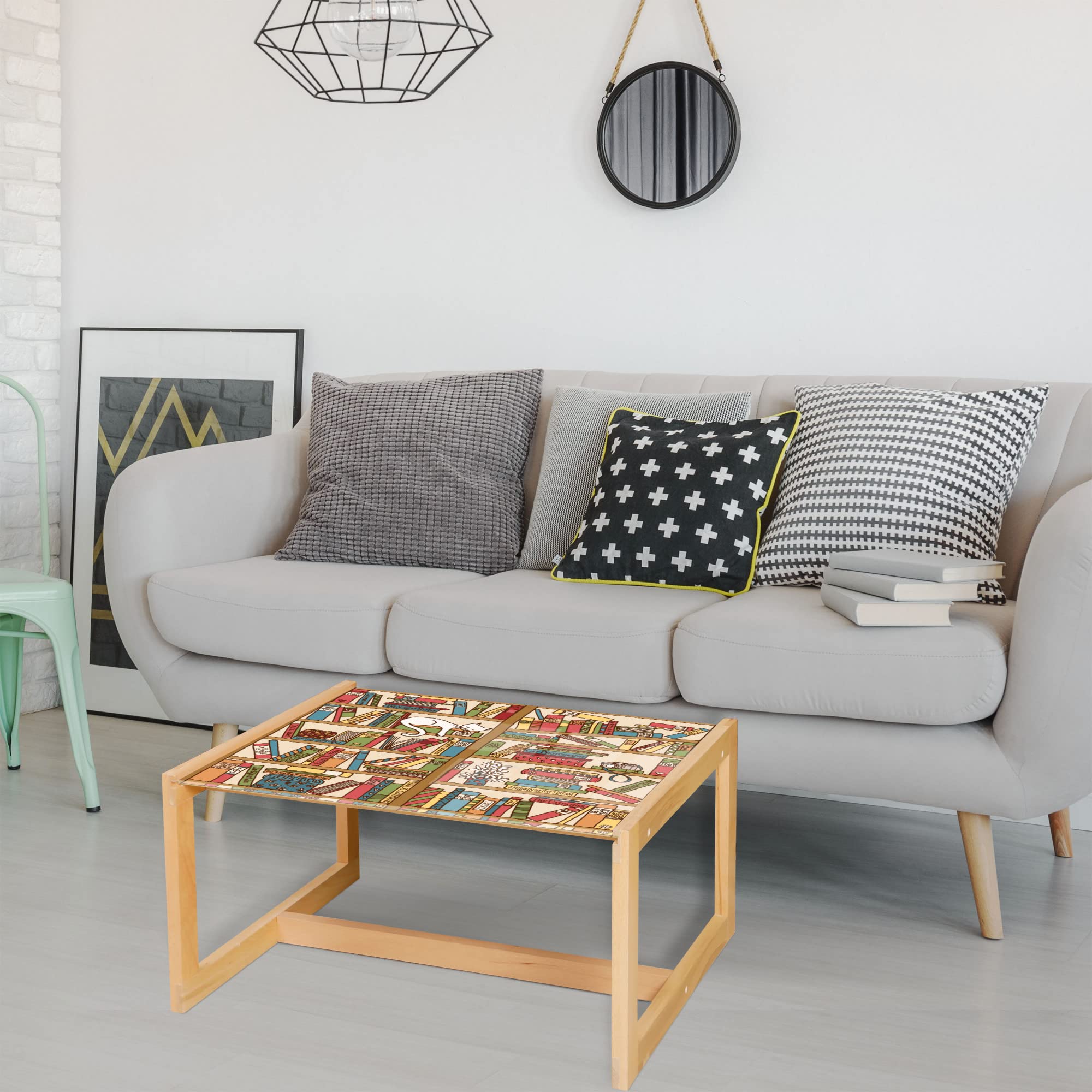 Ambesonne Cat Coffee Table - Boho Feline Design with Acrylic Glass Top & Wooden Frame - Perfect for Book Lovers, Offices & Dorms - Small Peach Multicolor - Ideal for Living Rooms, Study Areas & Cozy Reading Nooks