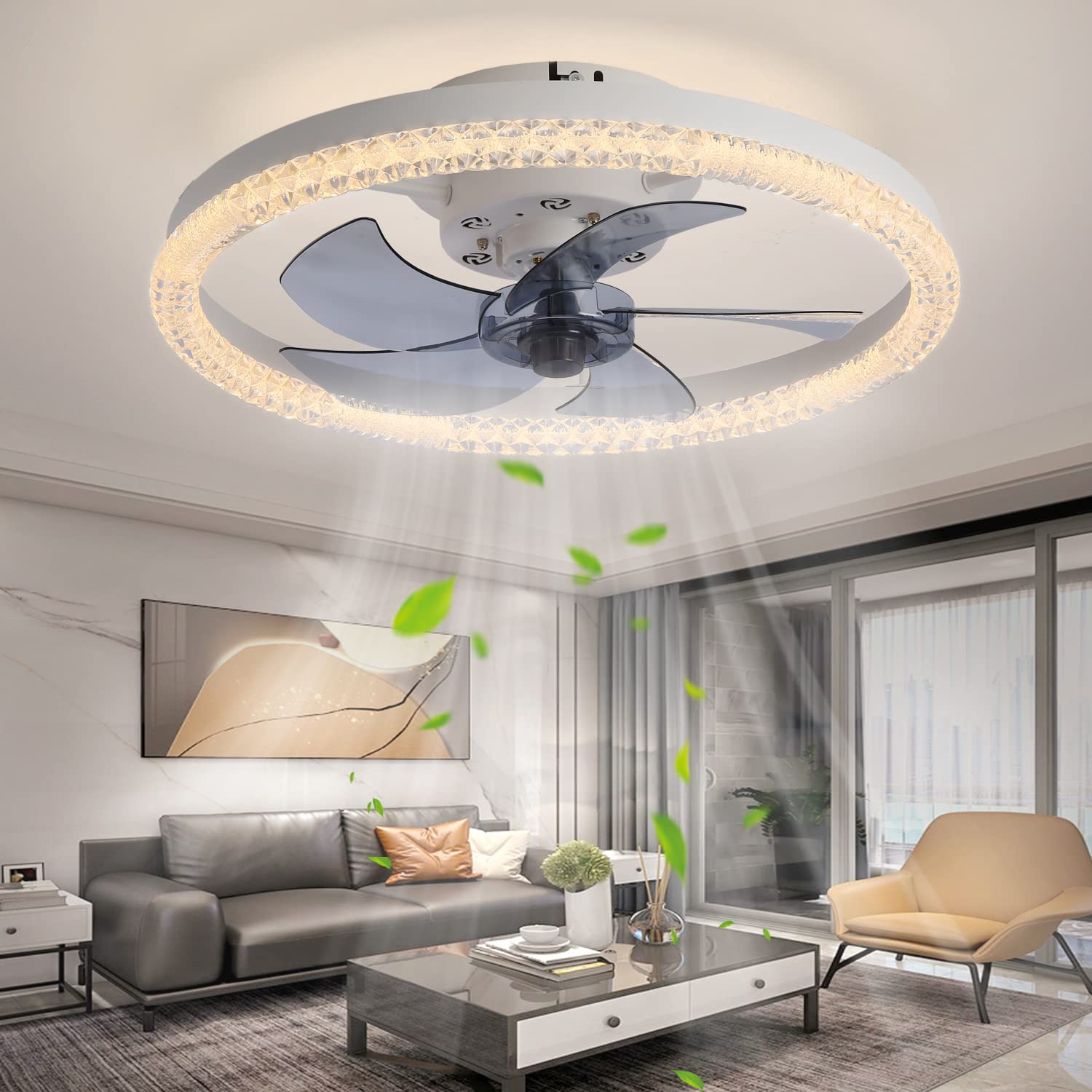 MeZeYo 20 Inch Modern Ceiling Fan with Light Kit and Remote Control - 6 Speed Adjustable, Stepless Dimming, 2 Timer Settings, Memory Function - Perfect for Bedroom, Kids Room, Living Room, Balcony and Office Spaces