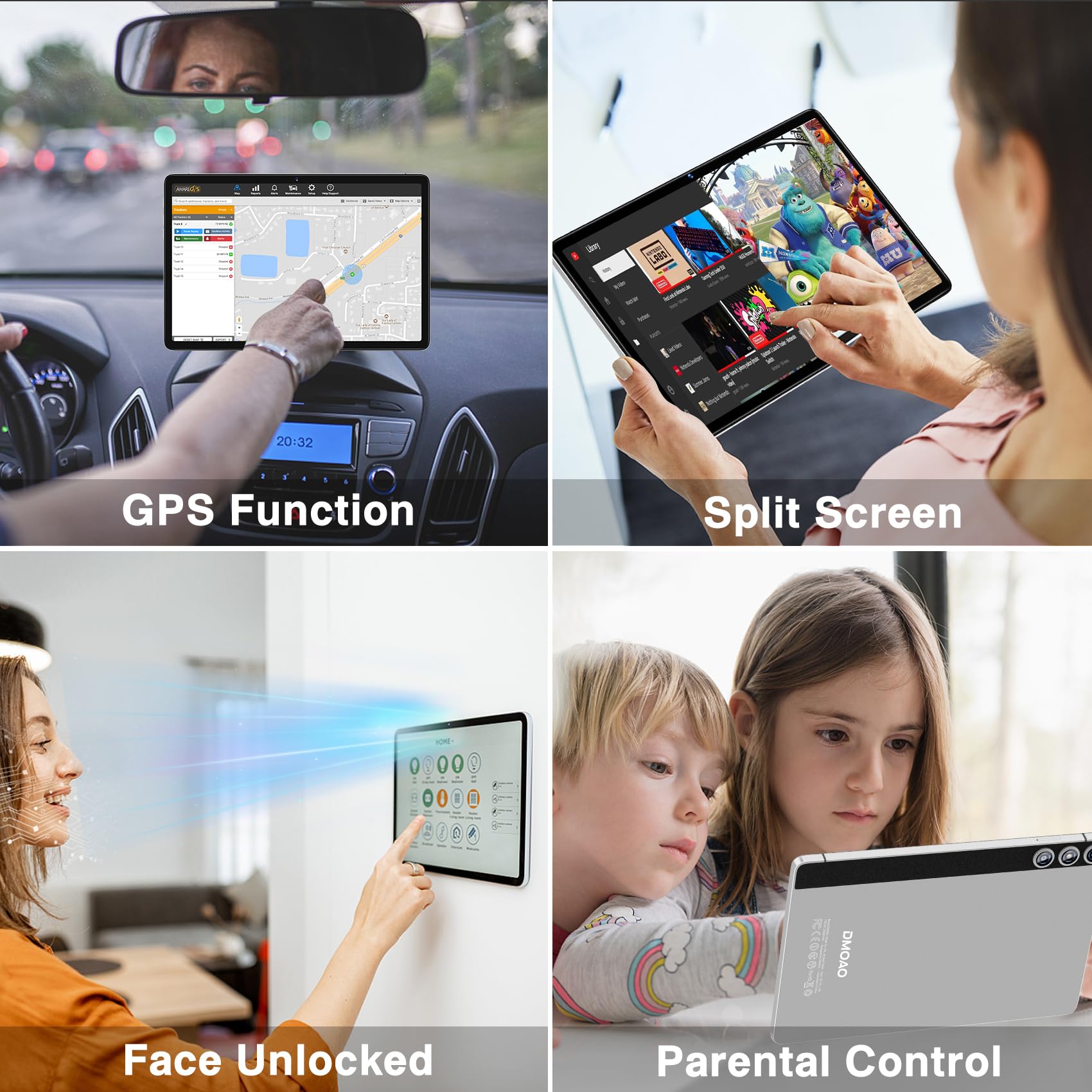 DMOAO 10.1 Inch Android 13 Tablet (2024 Model) - 14GB RAM (8+6), 128GB Storage (Expandable to 1TB), 2.0GHz Octa-Core, 8000mAh Battery, 5G WiFi, GPS, Bluetooth - 2-in-1 Convertible Tablet with Face Unlock & Split Screen for Work, Study, and Entertainment - Silver