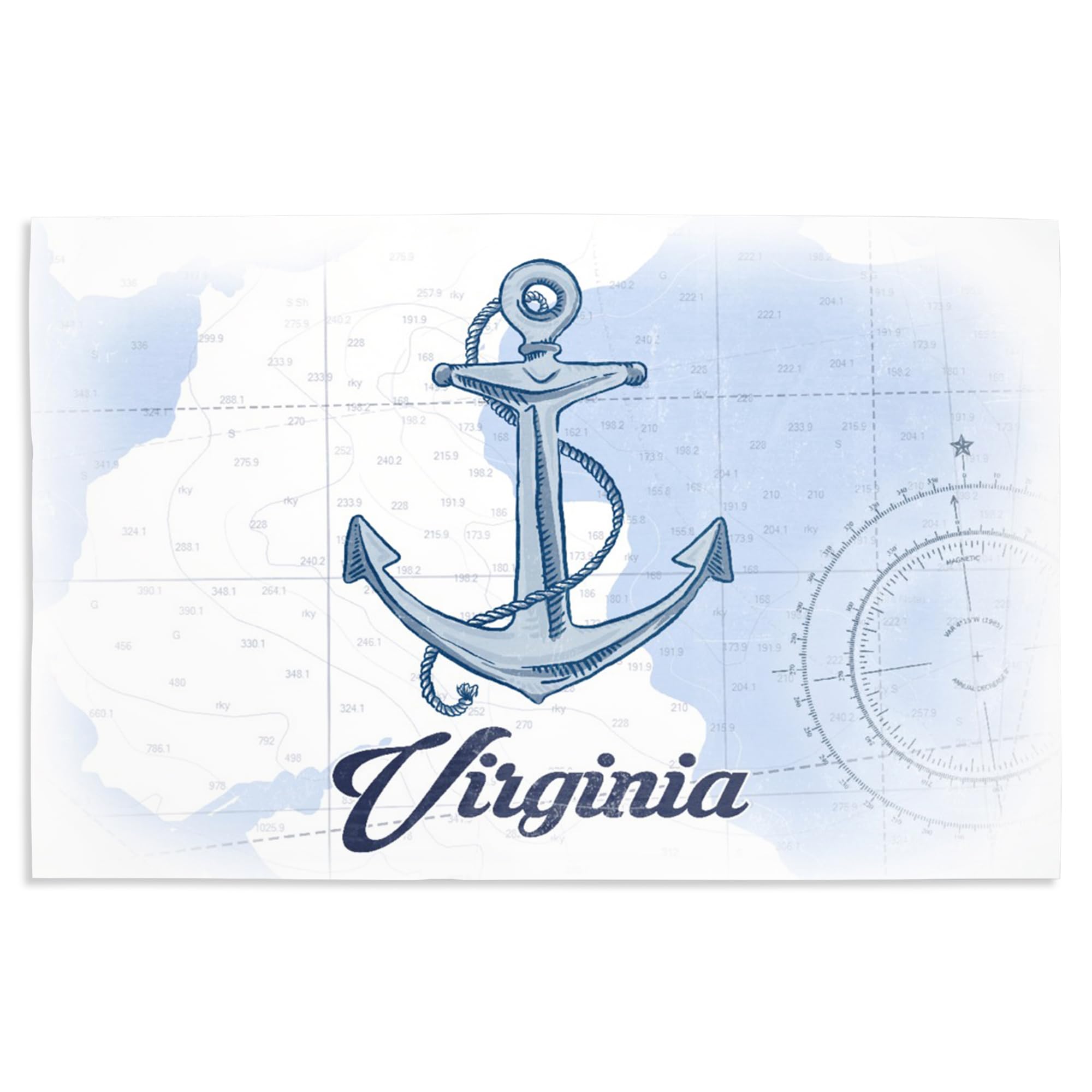 Lantern Press 16x24 Inch Giclee Art Print - Virginia Coastal Anchor in Blue | Wall Decor for Beach House, Nautical Bedroom & Coastal Living Room