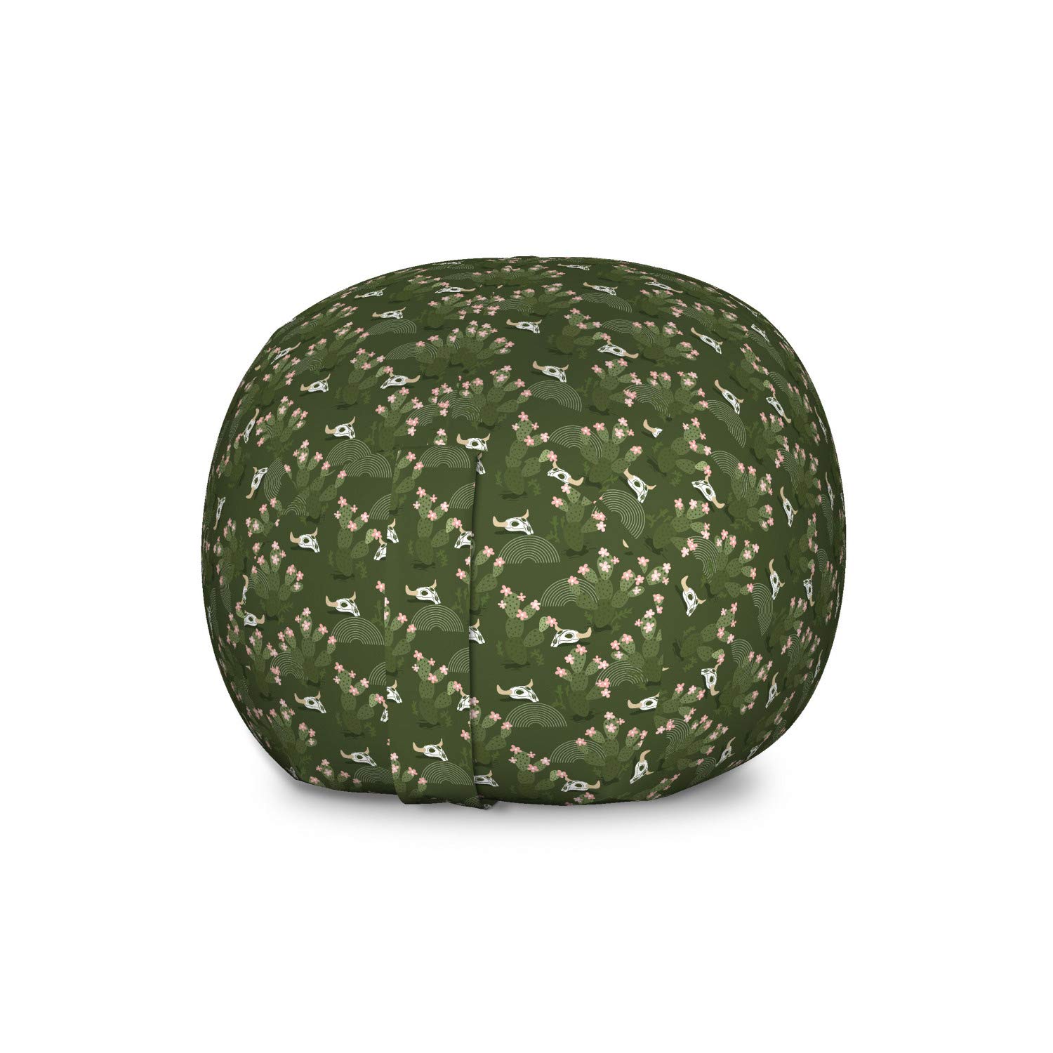 Ambesonne Floral Storage Toy Bag Chair - Large Washable Stuffed Animal Organizer with Cactus Flower & Skull Design in Evergreen Sage Green - Perfect for Kids' Room, Nursery, Playroom & Home Organization