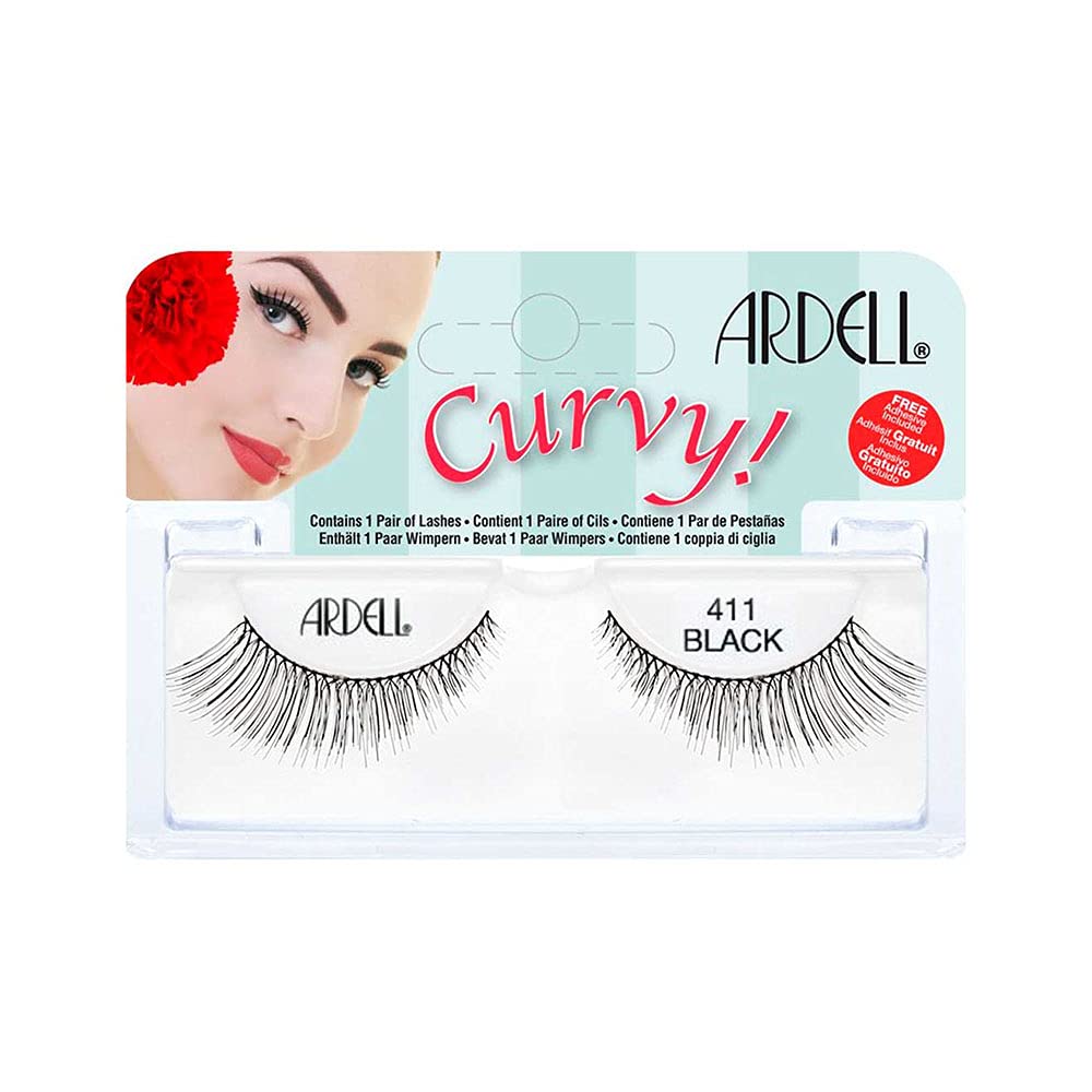 Ardell Curvy Lash 411 Black False Eyelashes - 61941 with Duo Clear Lash Glue 1g | Natural Looking Lashes for Everyday Wear & Special Occasions