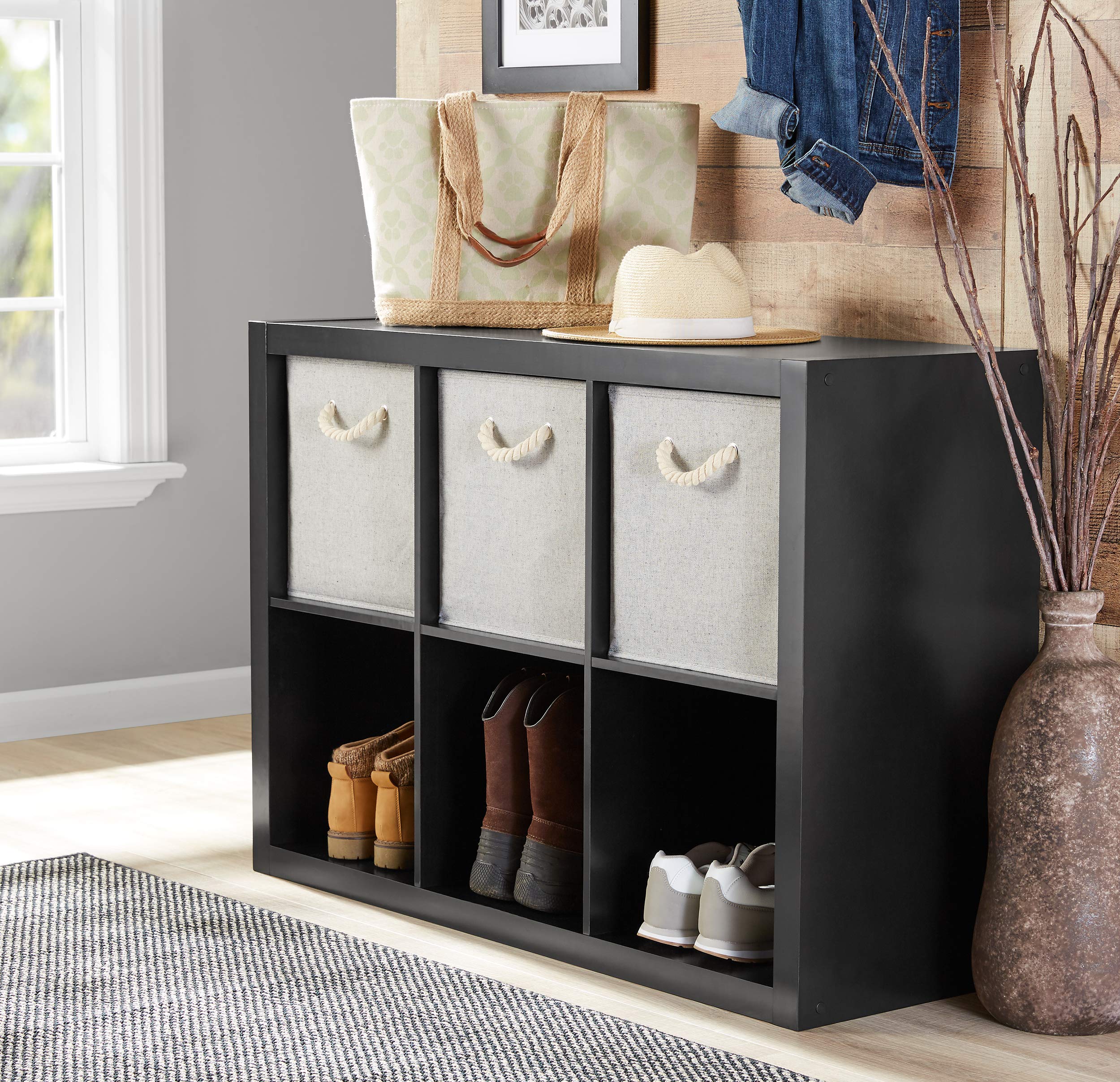 Better Homes and Gardens 4-Cube & 6-Cube Square Storage Cabinet Organizer - Weathered White & Solid Black - Bookshelf, Home Office, Living Room, Bedroom Storage Solution