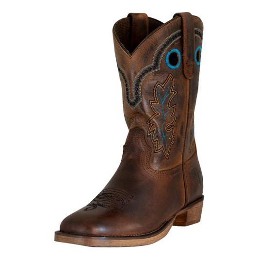 TuffRider Children's Rushmore Oak Leaf Embroidered Square Toe Western Boots - Durable Cowboy Boots for Kids Riding, Rodeo & Outdoor Activities