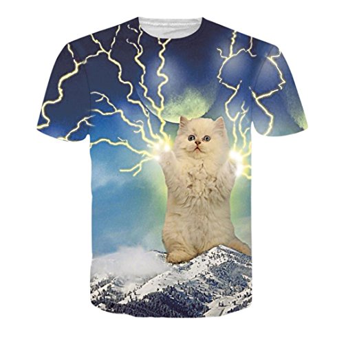 ZYooh 2018 Funny 3D Lightning Cat Printed Short Sleeve T-Shirt for Men & Boys - Graphic Tee for Casual Wear, Gifts & Everyday Outfits