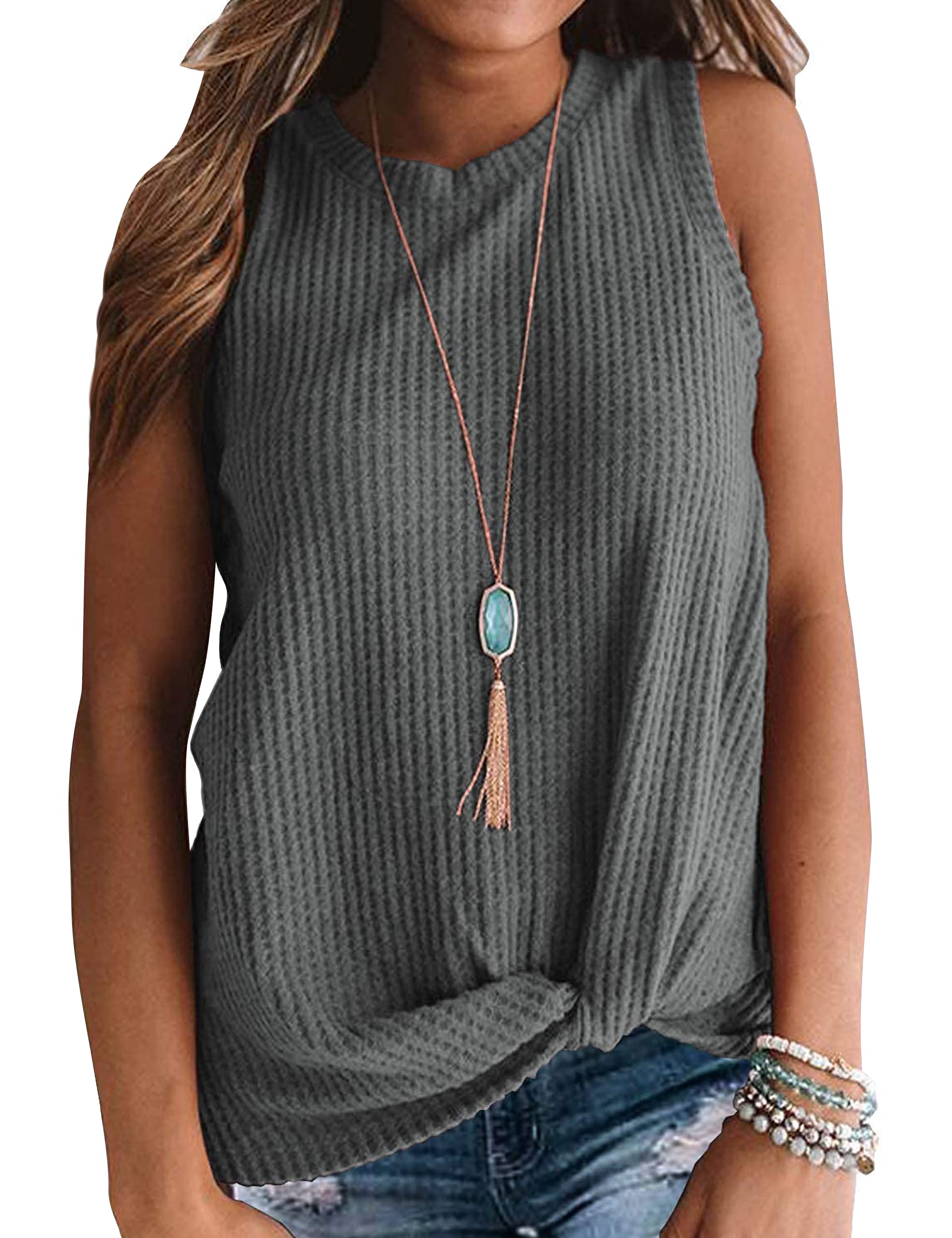 MIHOLL Women's Casual Sleeveless Twist Knot Waffle Knit Tank Top - Cute Summer Blouse for Beach, Party & Daily Wear