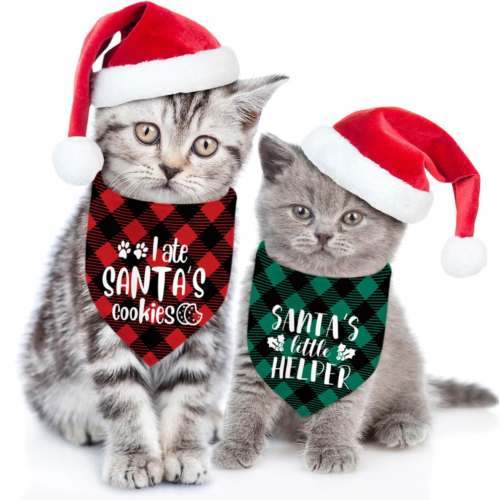 Christmas Dog Bandanas 2 Pack - Red Green Plaid Pet Bandana & Cat Scarf Set for Holiday Photos, Parties & Gifts