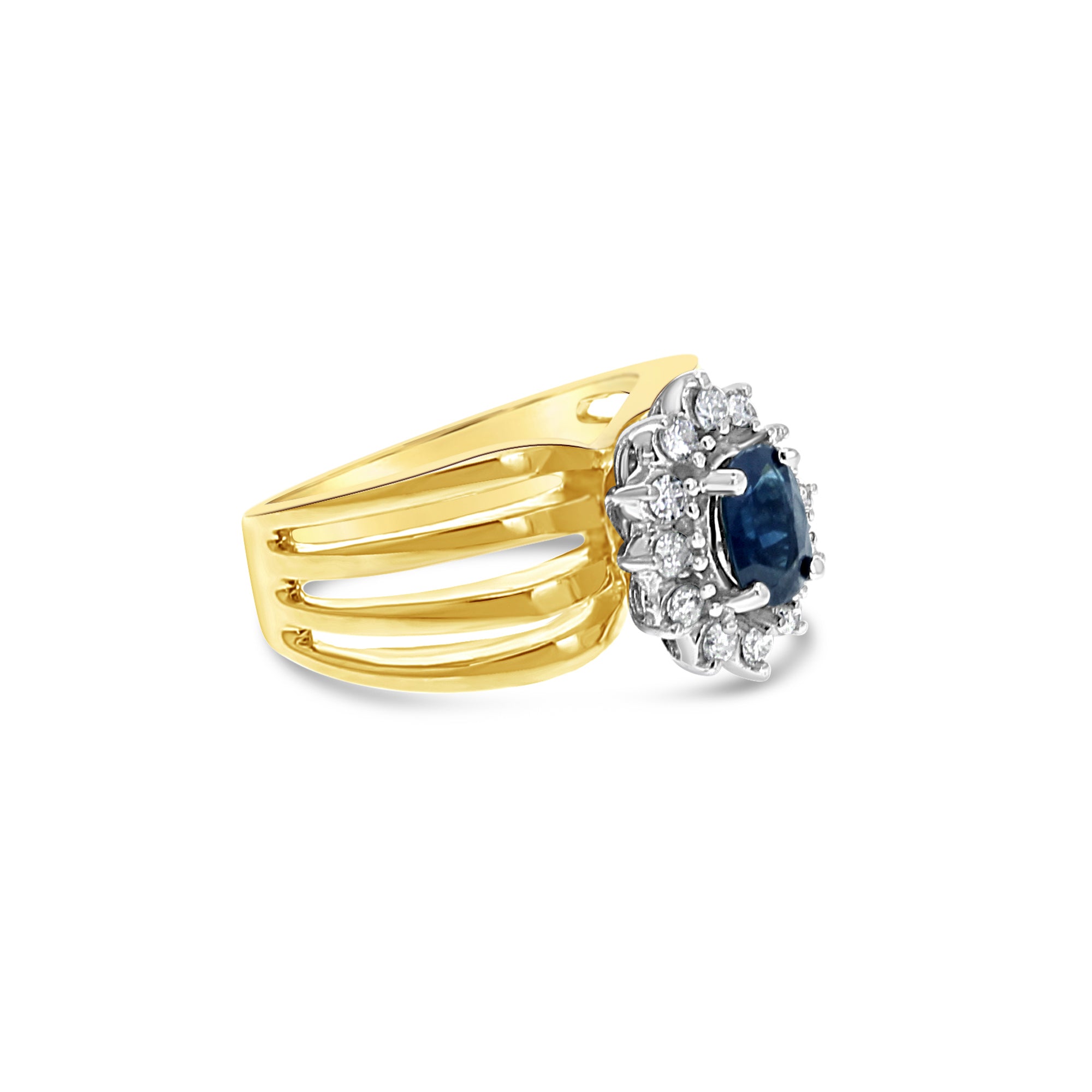 1.25ct Diamond & Sapphire Halo Engagement Ring in 14k Yellow Gold - Perfect for Proposals, Anniversaries & Bridal Jewelry
