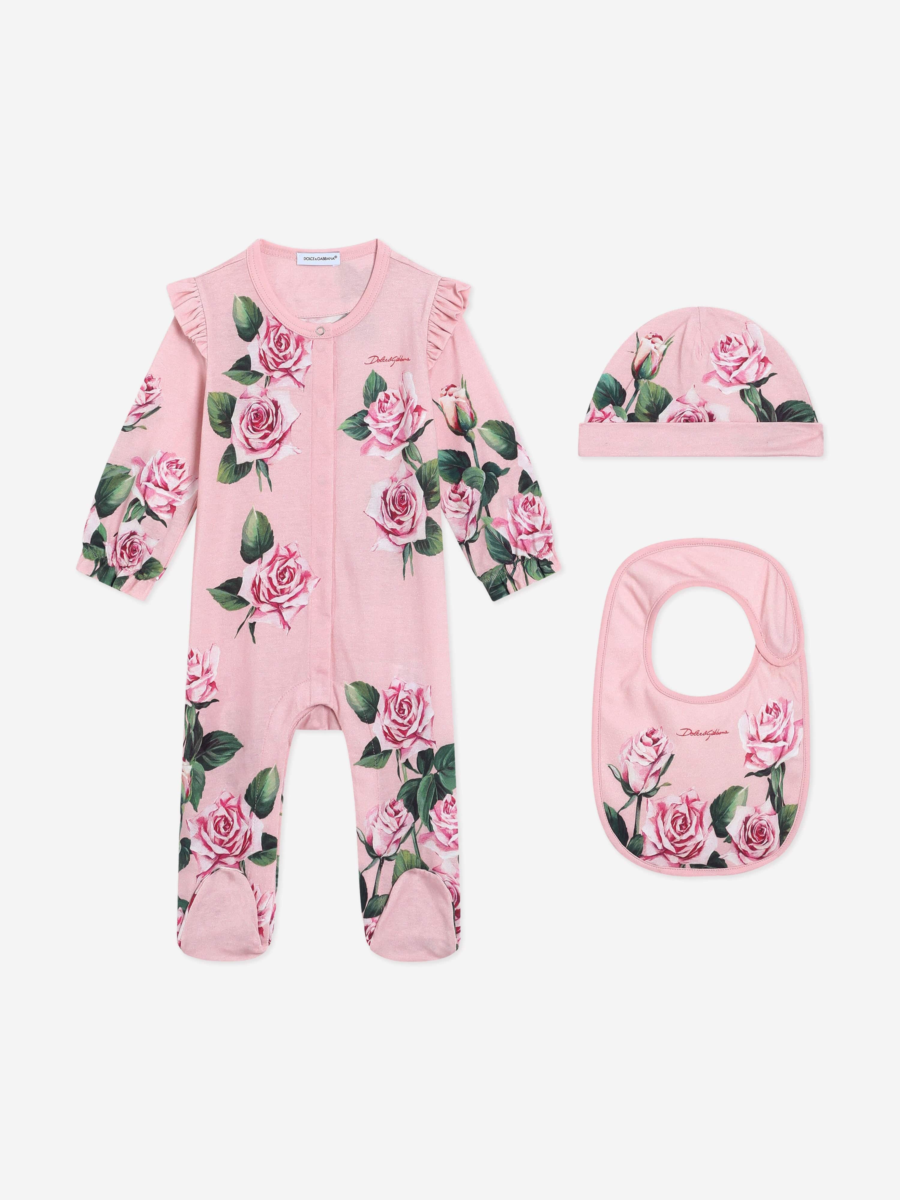 Pink Rose Print Baby Girls Romper Set - Soft & Comfortable Newborn Outfit for Photos, Parties & Everyday Wear