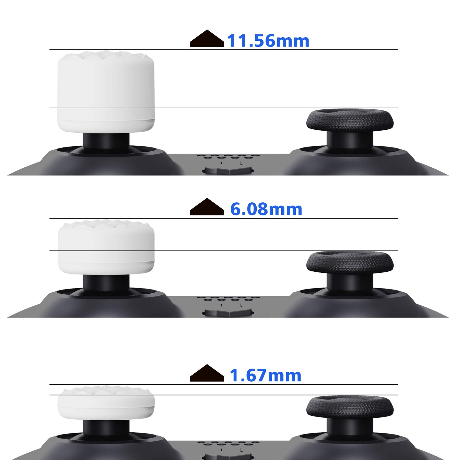 PlayVital White Ergonomic Thumb Grips for PS5, PS4, Xbox Series X/S, Xbox One, Switch Pro Controller - 3 Height Adjustable Convex & Concave Caps with Diamond Texture & Bomb Design - Improve Gaming Comfort & Reduce Fatigue for Long Play Sessions